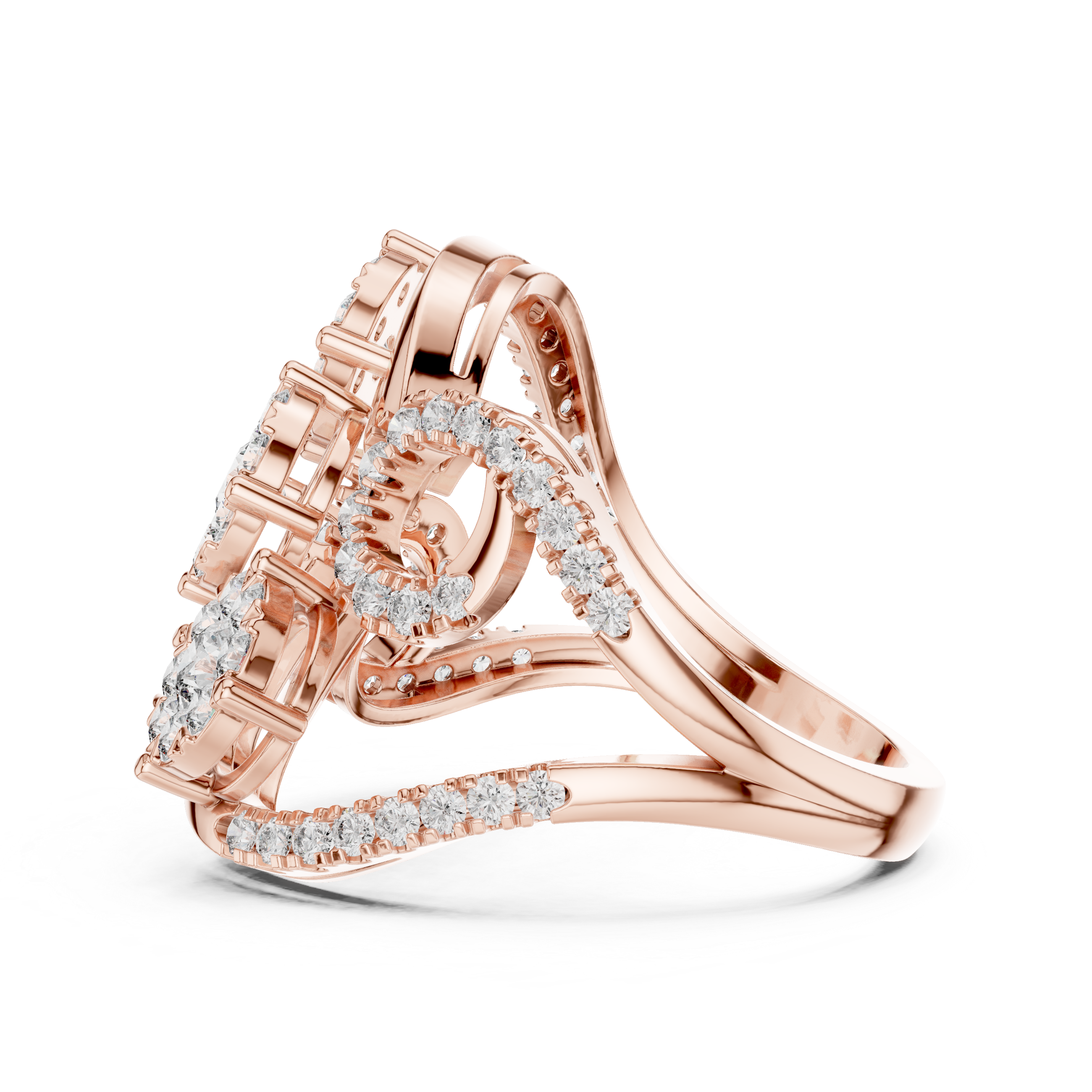 Luxury Diamond Swirl Cocktail Ring – Triple Cluster Halo Statement Ring