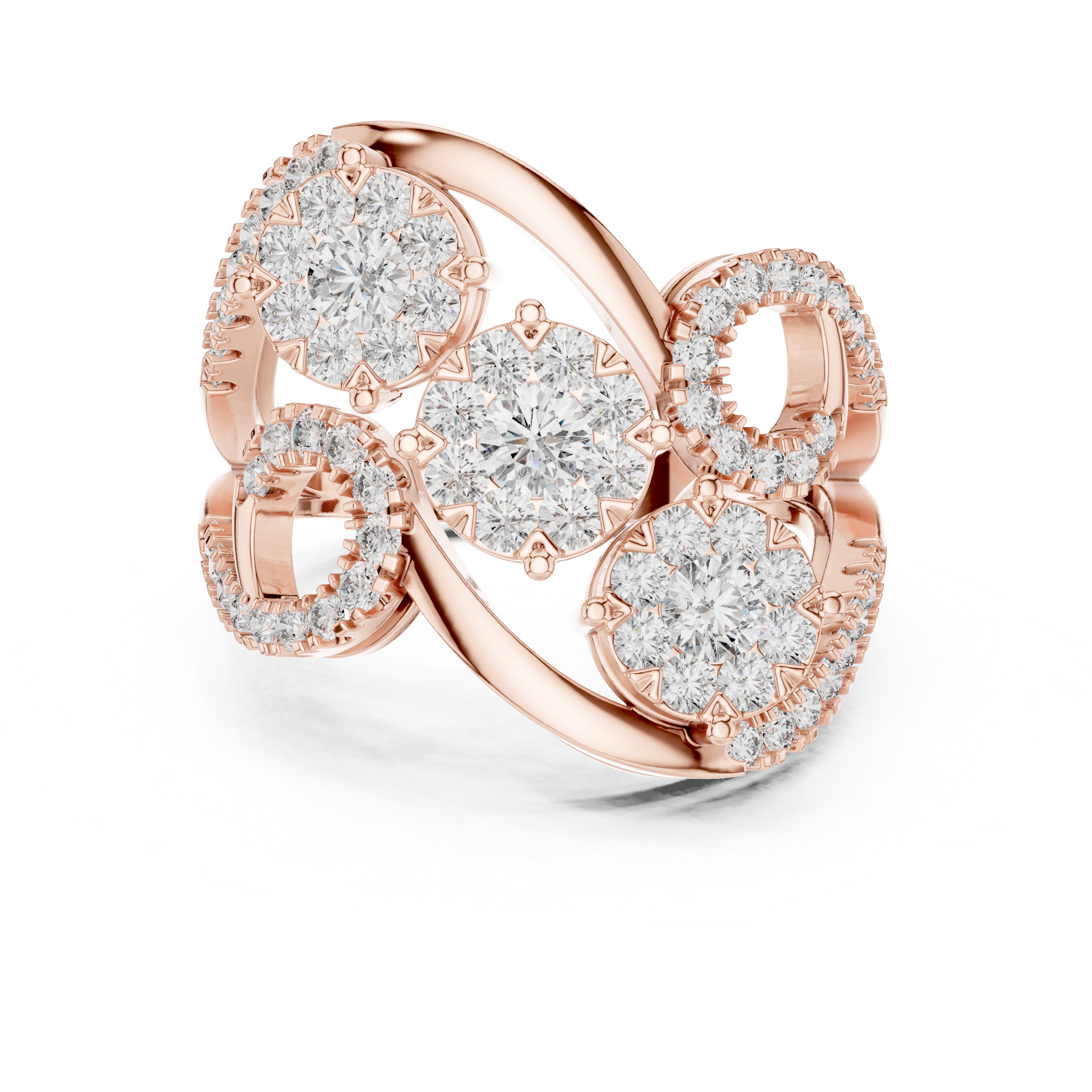 Luxury Diamond Swirl Cocktail Ring – Triple Cluster Halo Statement Ring