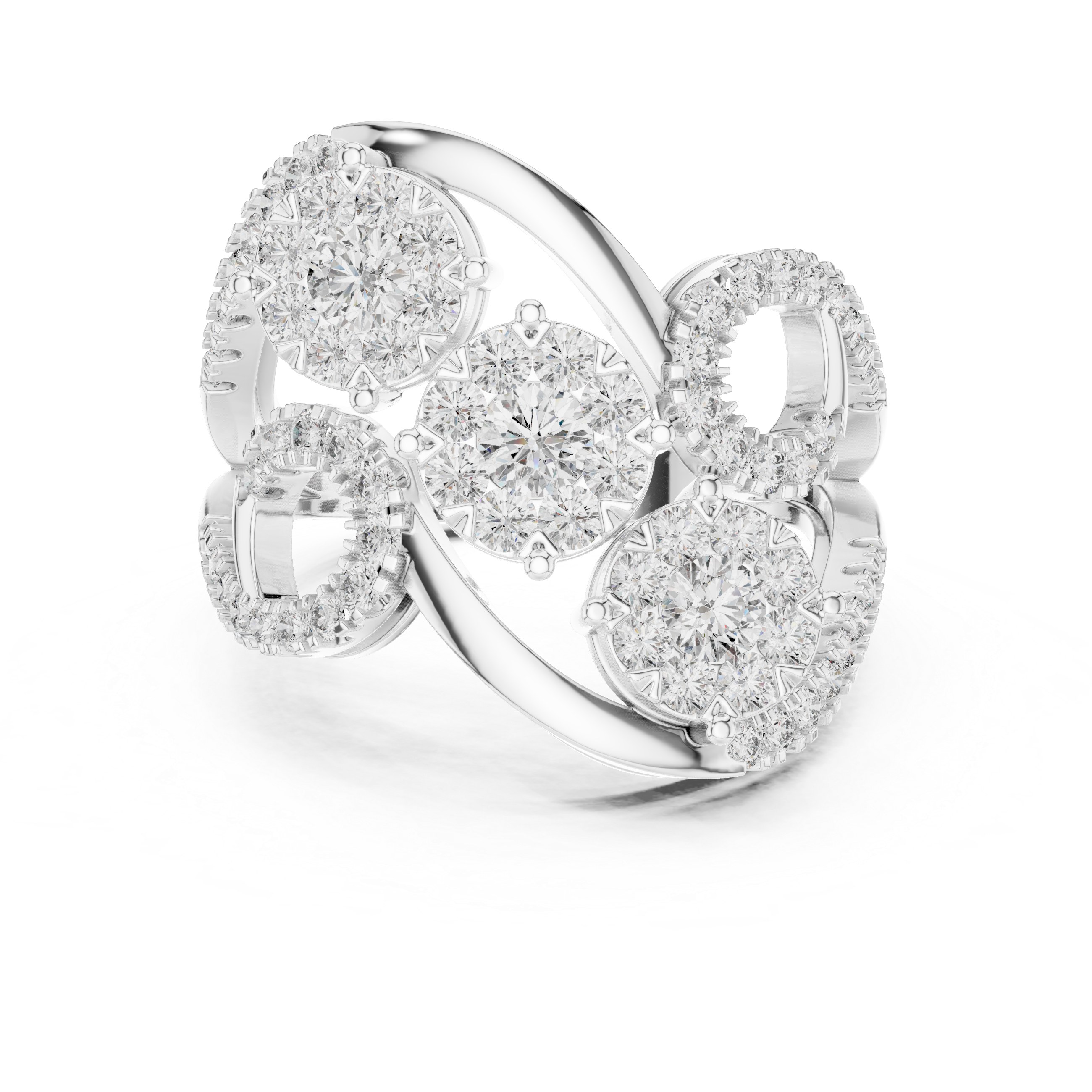 Luxury Diamond Swirl Cocktail Ring – Triple Cluster Halo Statement Ring