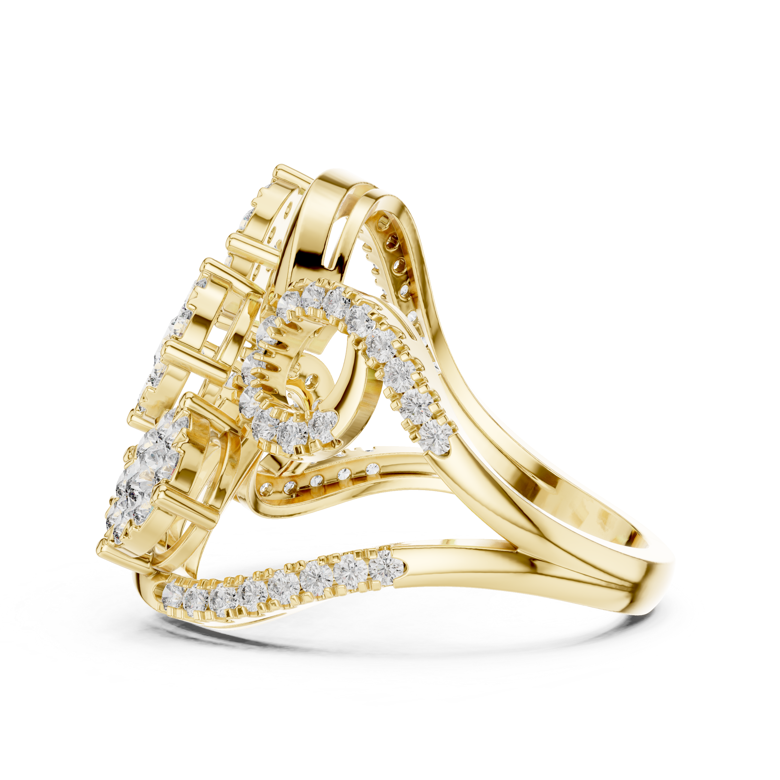 Luxury Diamond Swirl Cocktail Ring – Triple Cluster Halo Statement Ring