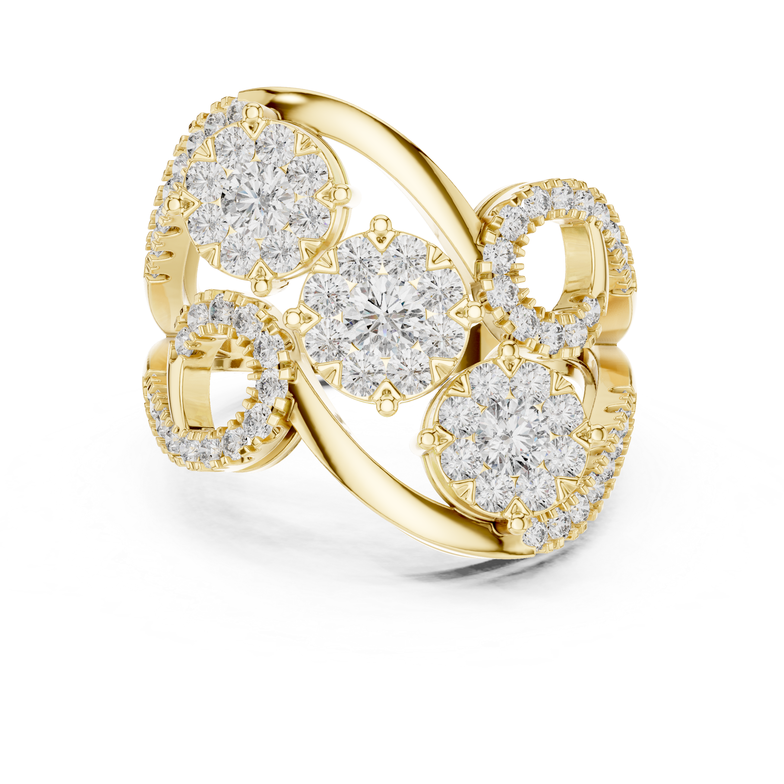 Luxury Diamond Swirl Cocktail Ring – Triple Cluster Halo Statement Ring