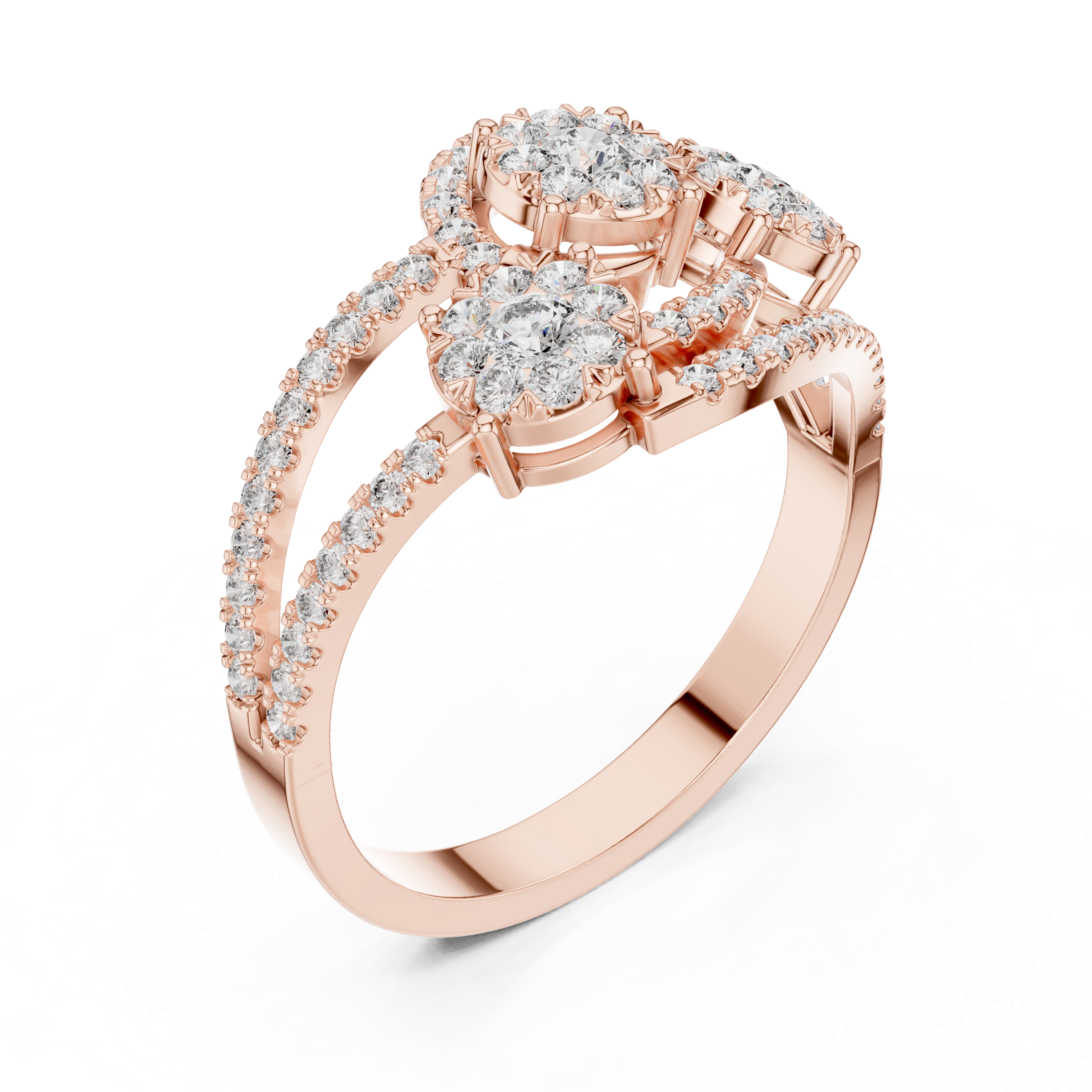 Triple Halo Diamond Cluster Ring – Open Split Shank Statement Ring