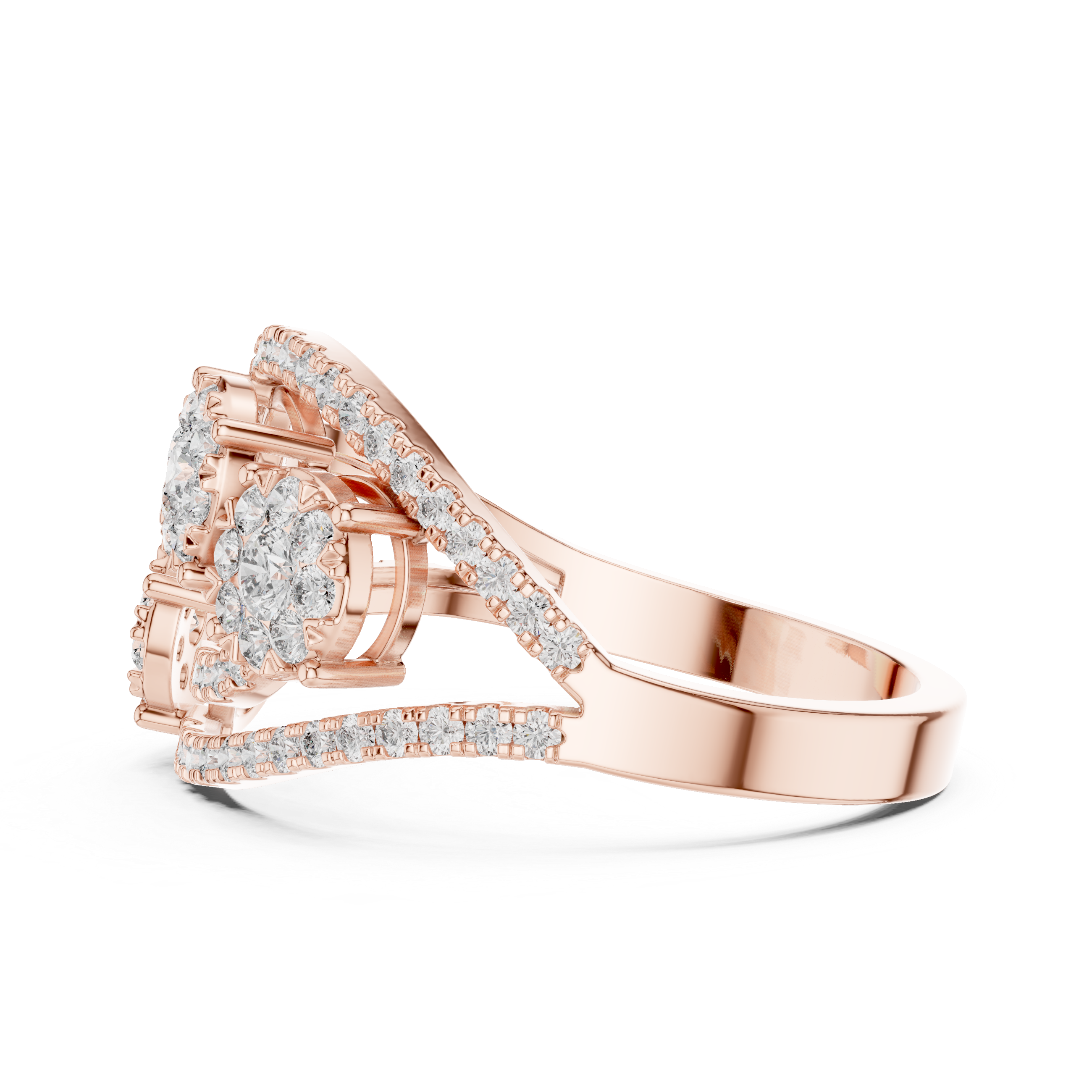 Triple Halo Diamond Cluster Ring – Open Split Shank Statement Ring