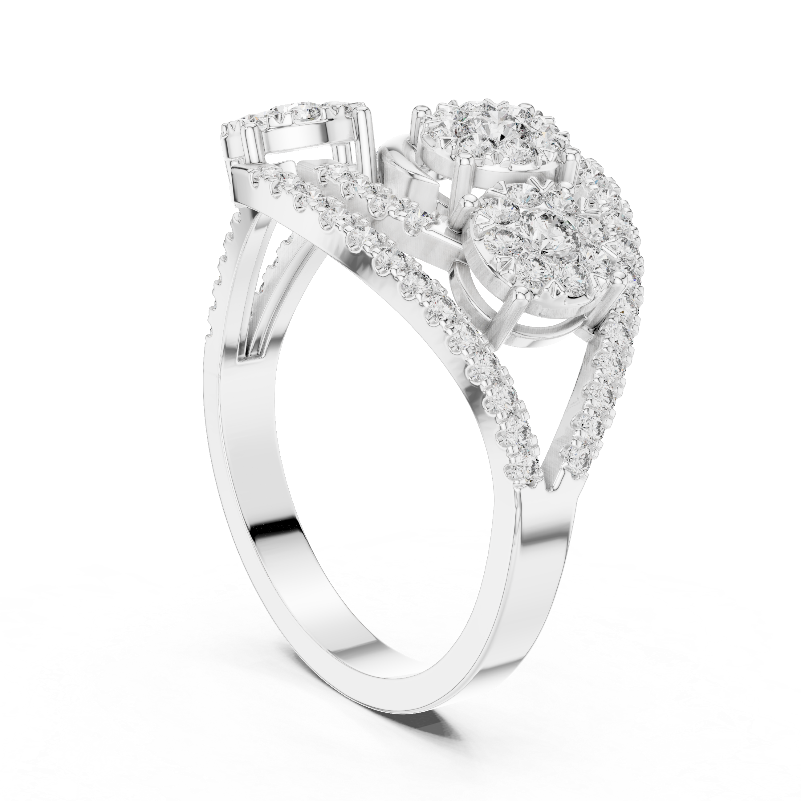 Triple Halo Diamond Cluster Ring – Open Split Shank Statement Ring