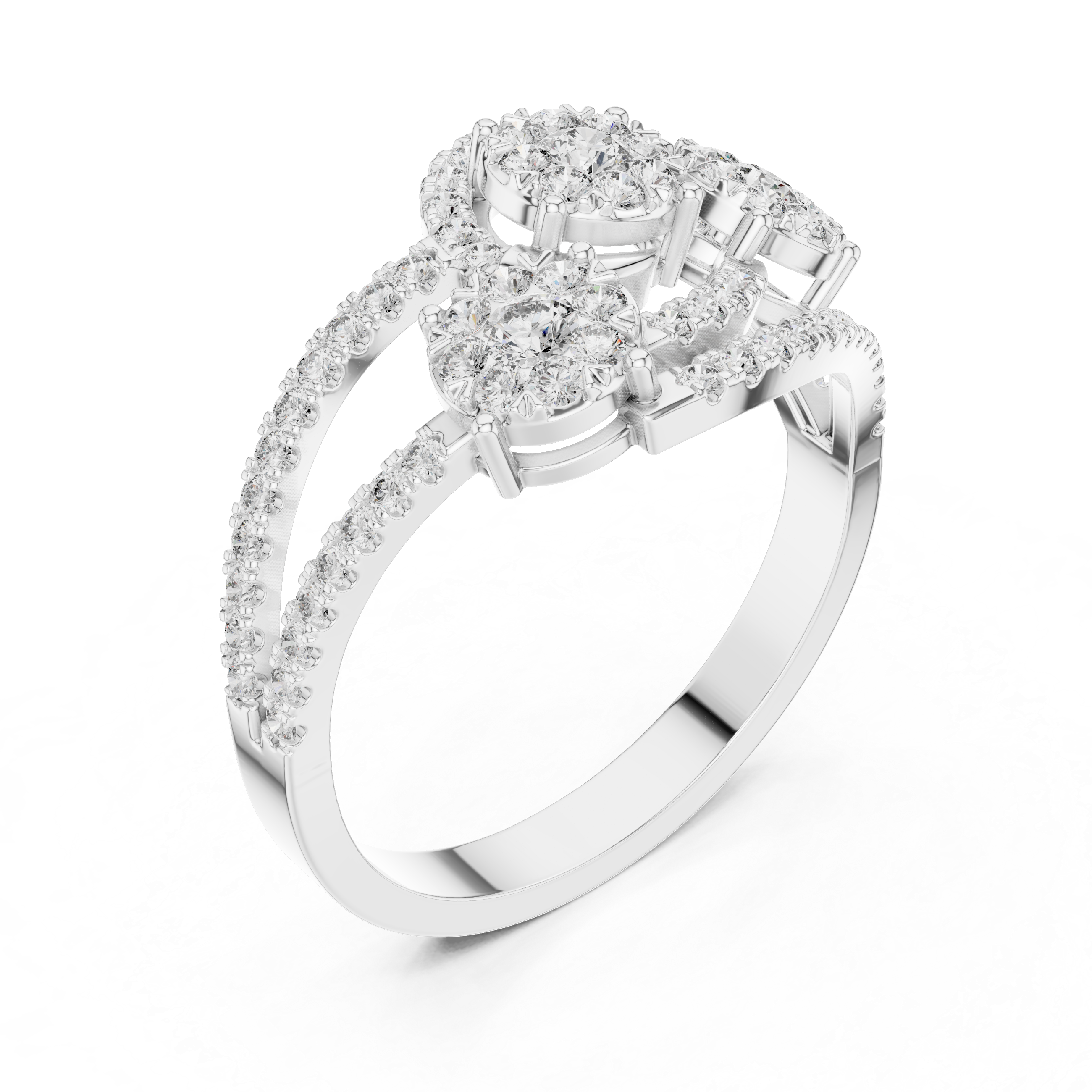 Triple Halo Diamond Cluster Ring – Open Split Shank Statement Ring