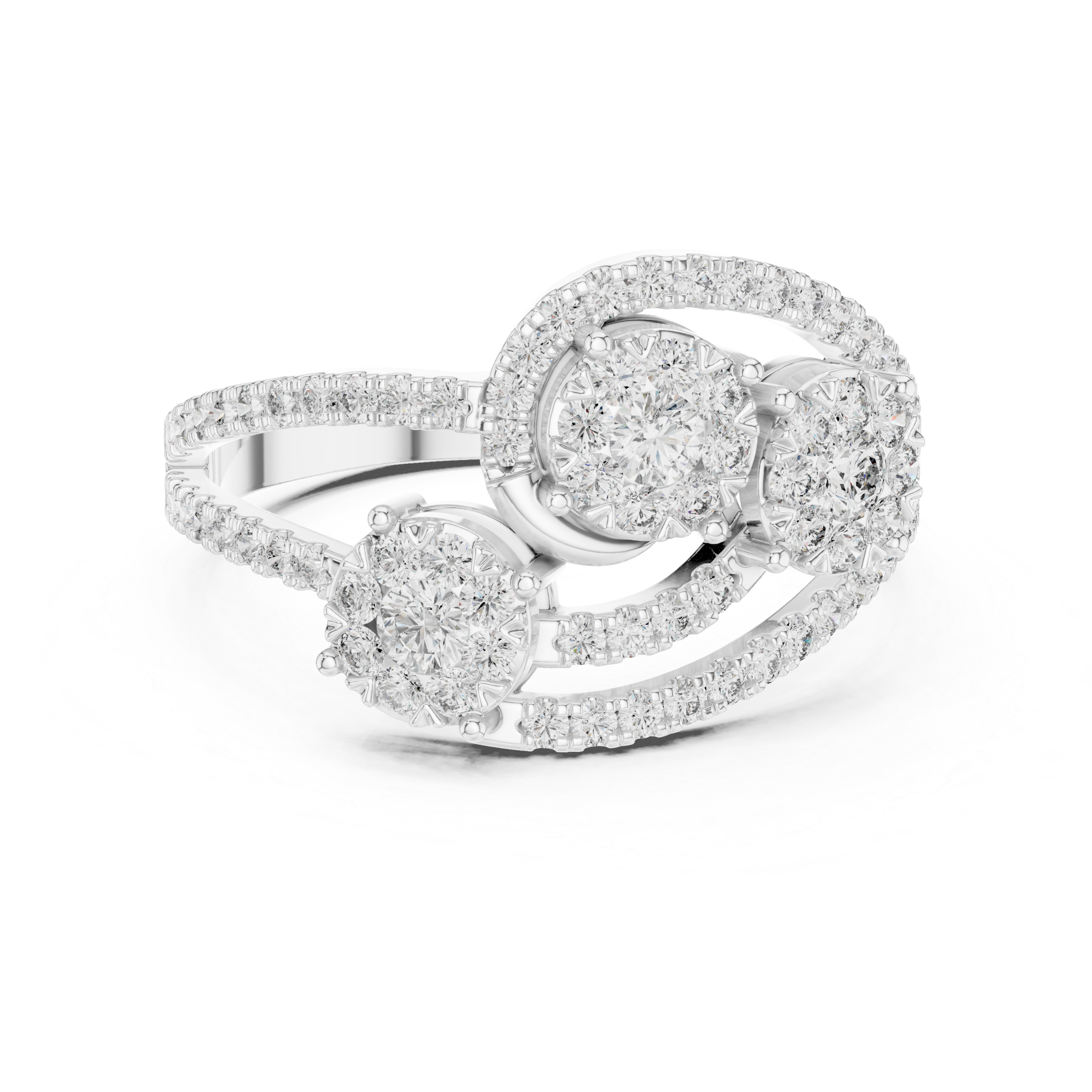 Triple Halo Diamond Cluster Ring – Open Split Shank Statement Ring
