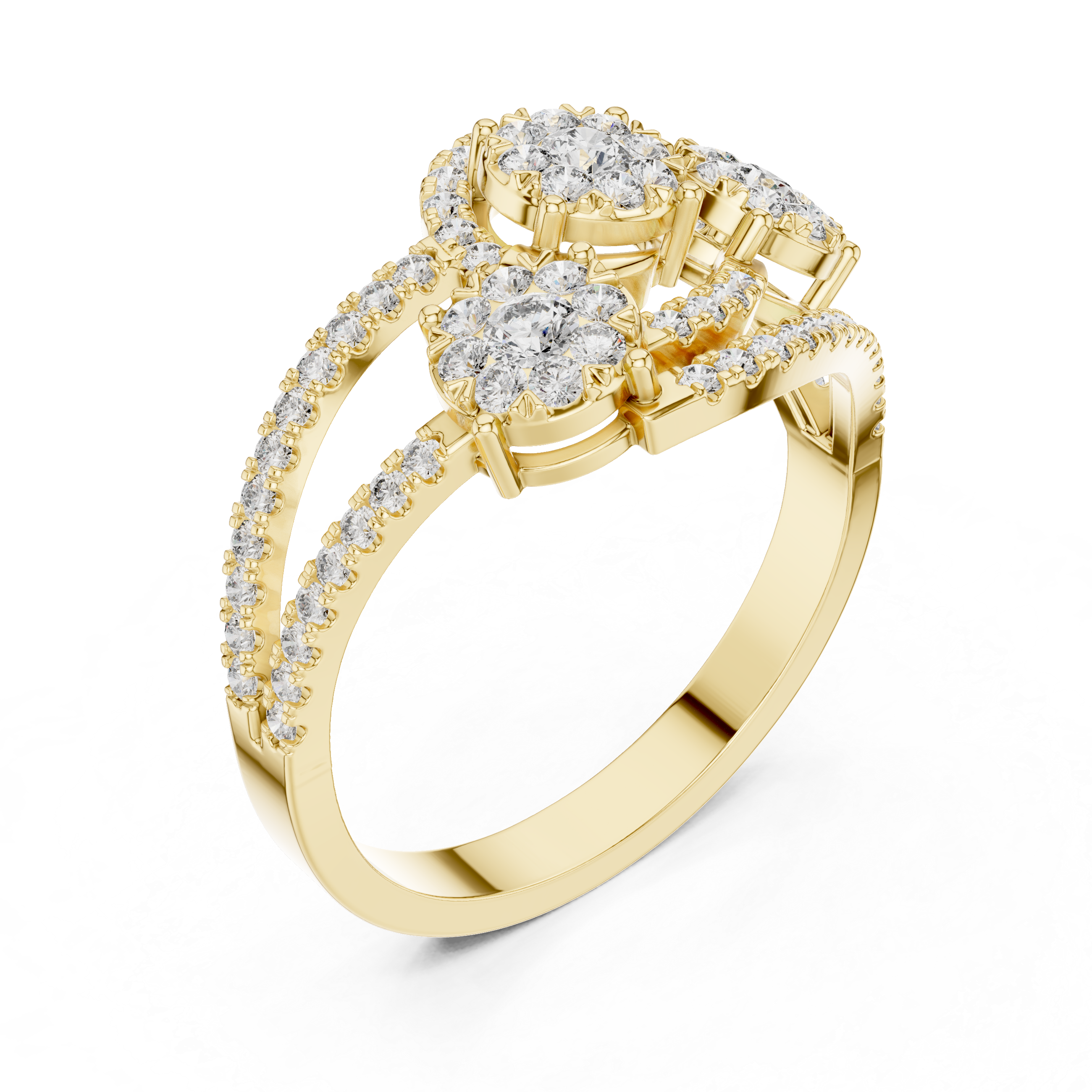 Triple Halo Diamond Cluster Ring – Open Split Shank Statement Ring