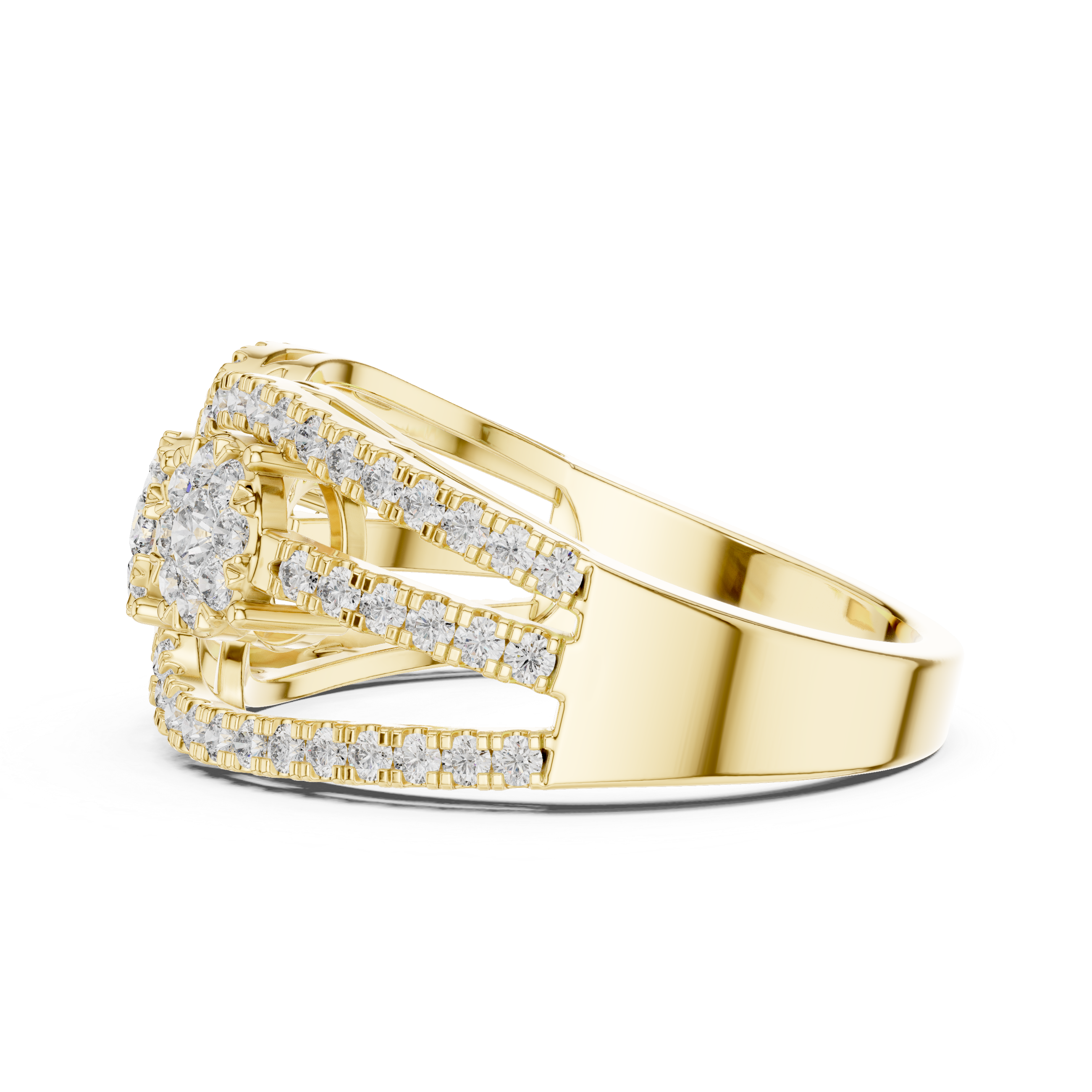 Triple Cluster Diamond Ring – Open Double Halo Split Shank Statement Ring