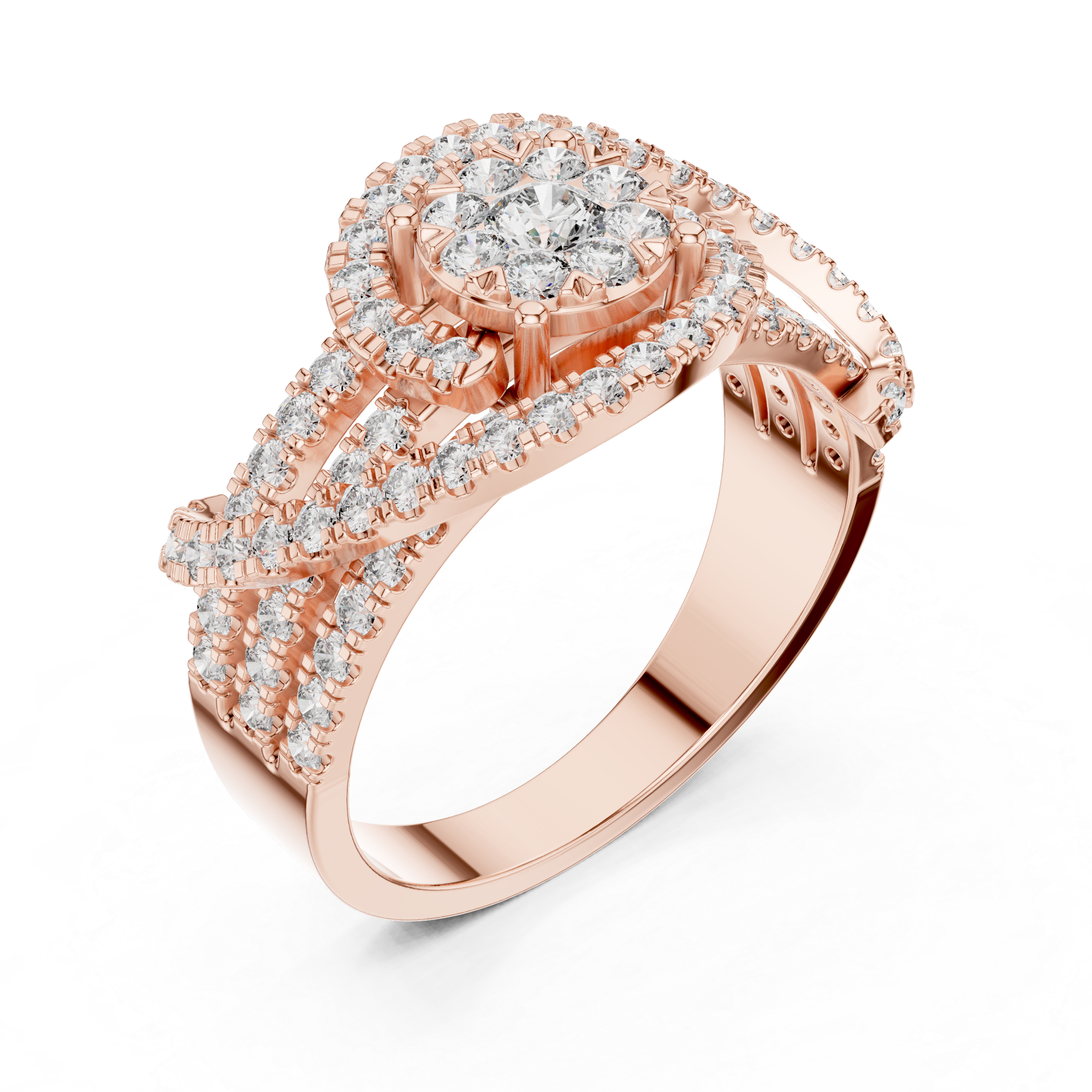Diamond Swirl Halo Ring – Pavé Openwork Statement Ring