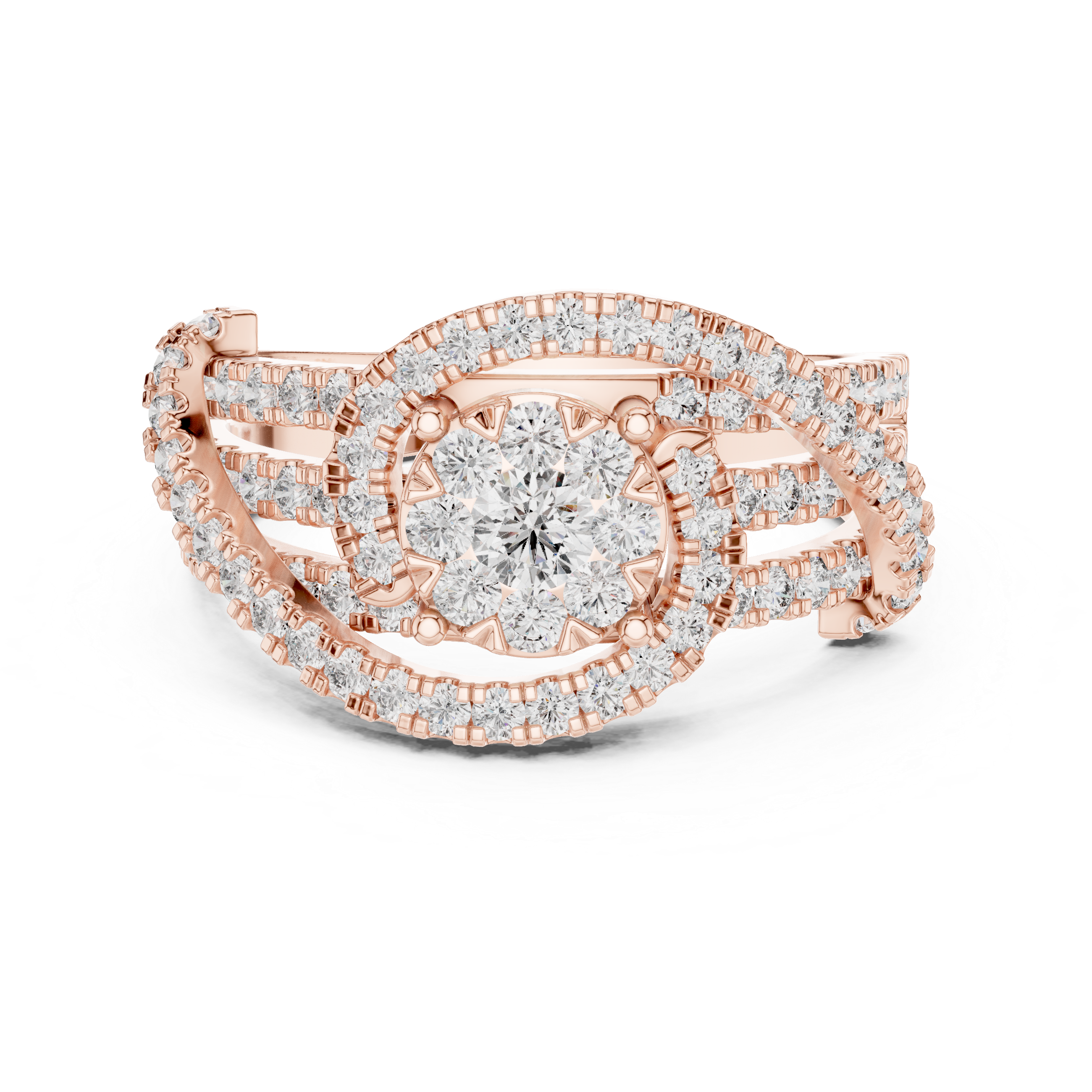 Diamond Swirl Halo Ring – Pavé Openwork Statement Ring
