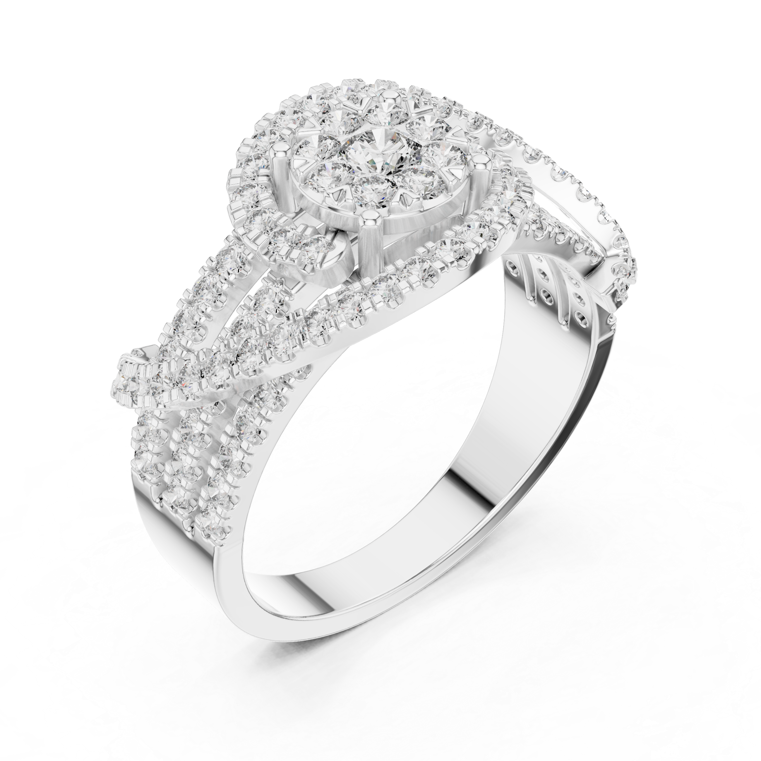 Diamond Swirl Halo Ring – Pavé Openwork Statement Ring