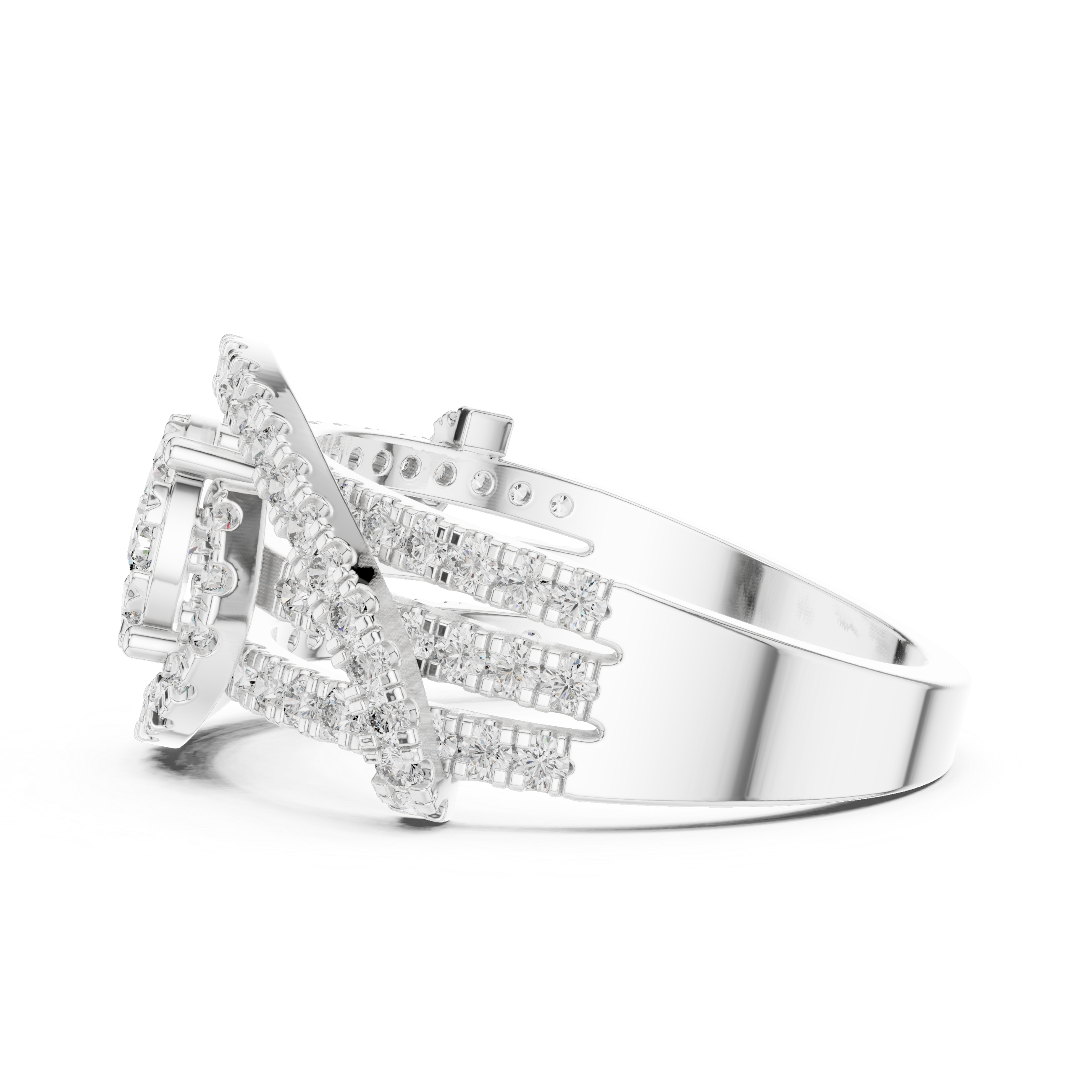Diamond Swirl Halo Ring – Pavé Openwork Statement Ring