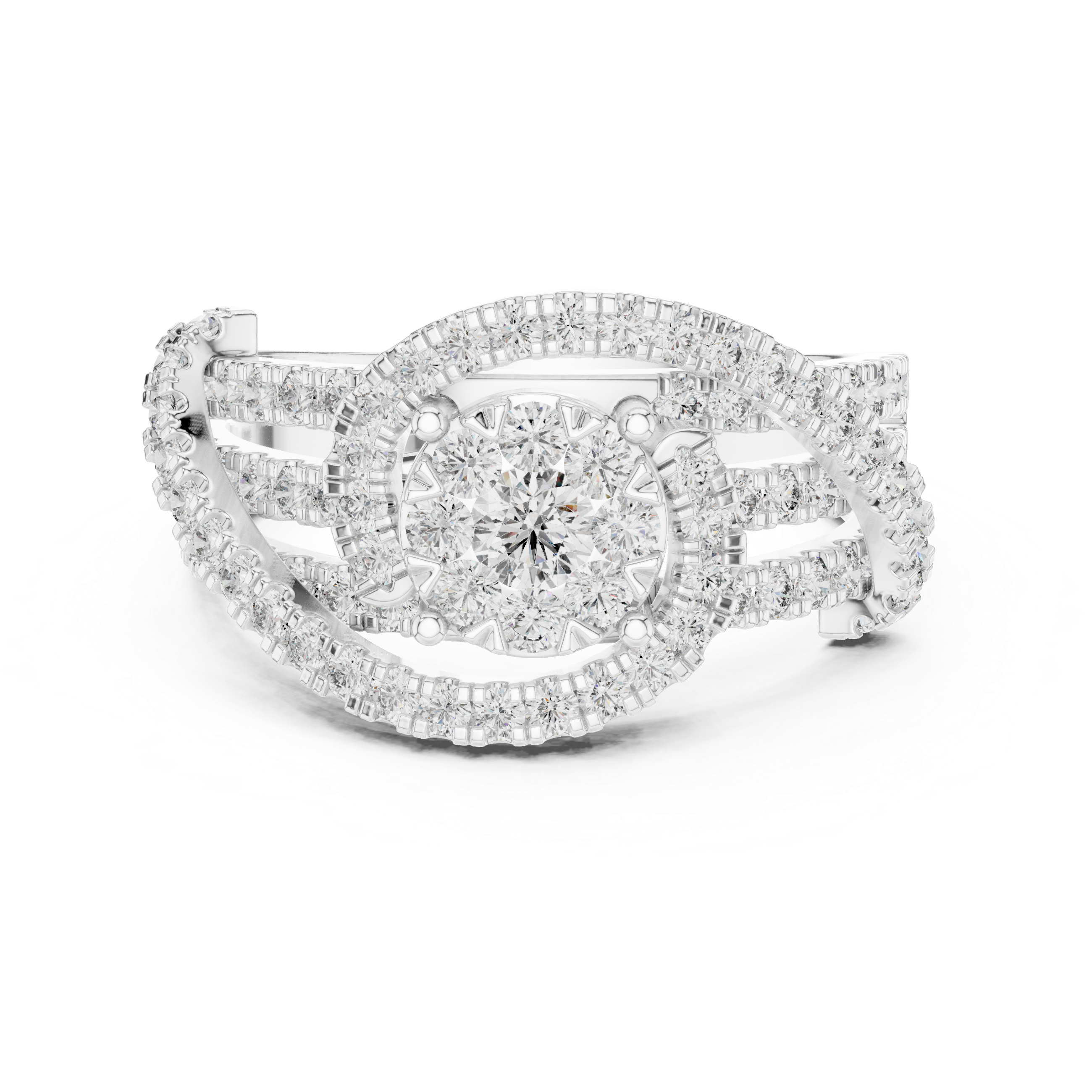 Diamond Swirl Halo Ring – Pavé Openwork Statement Ring