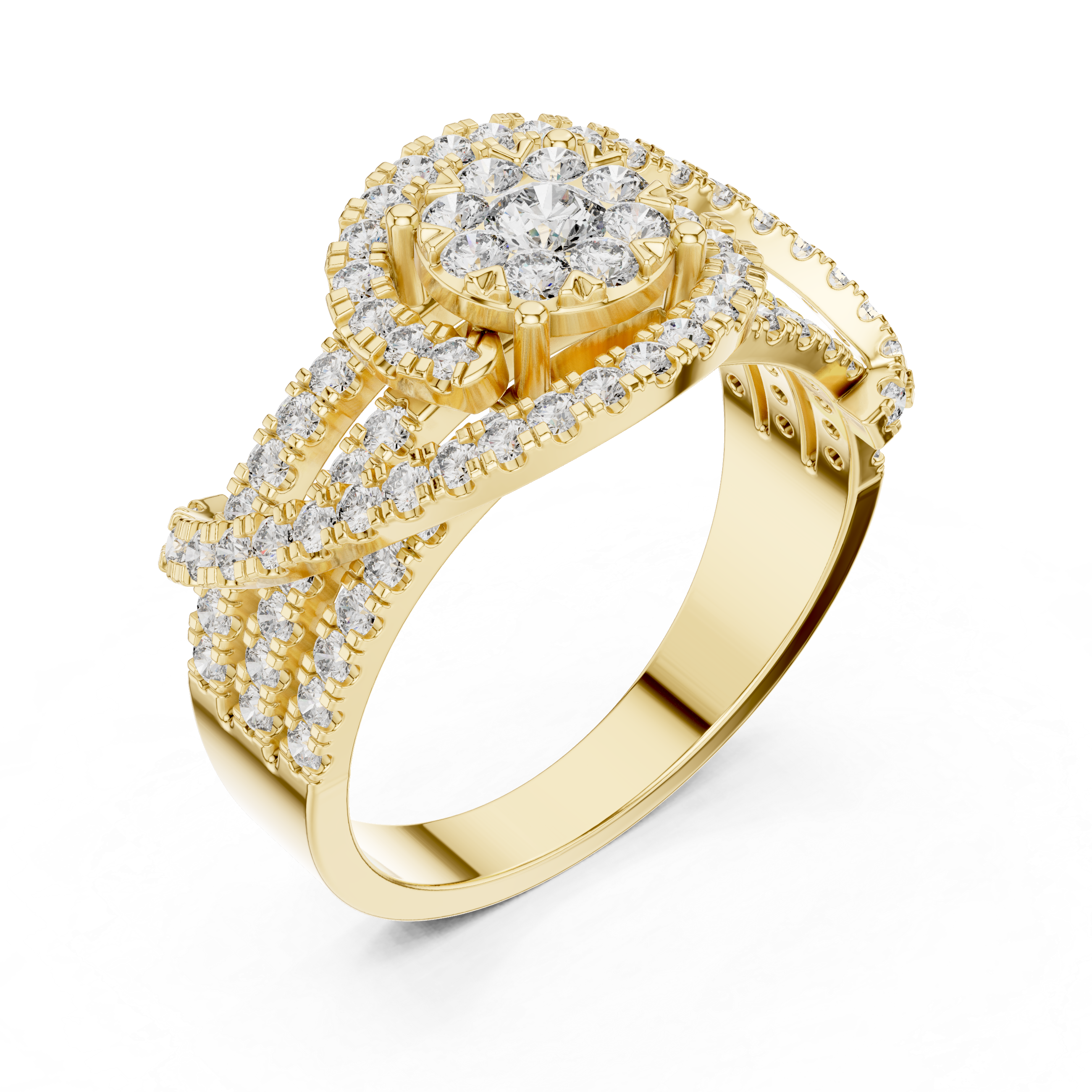 Diamond Swirl Halo Ring – Pavé Openwork Statement Ring
