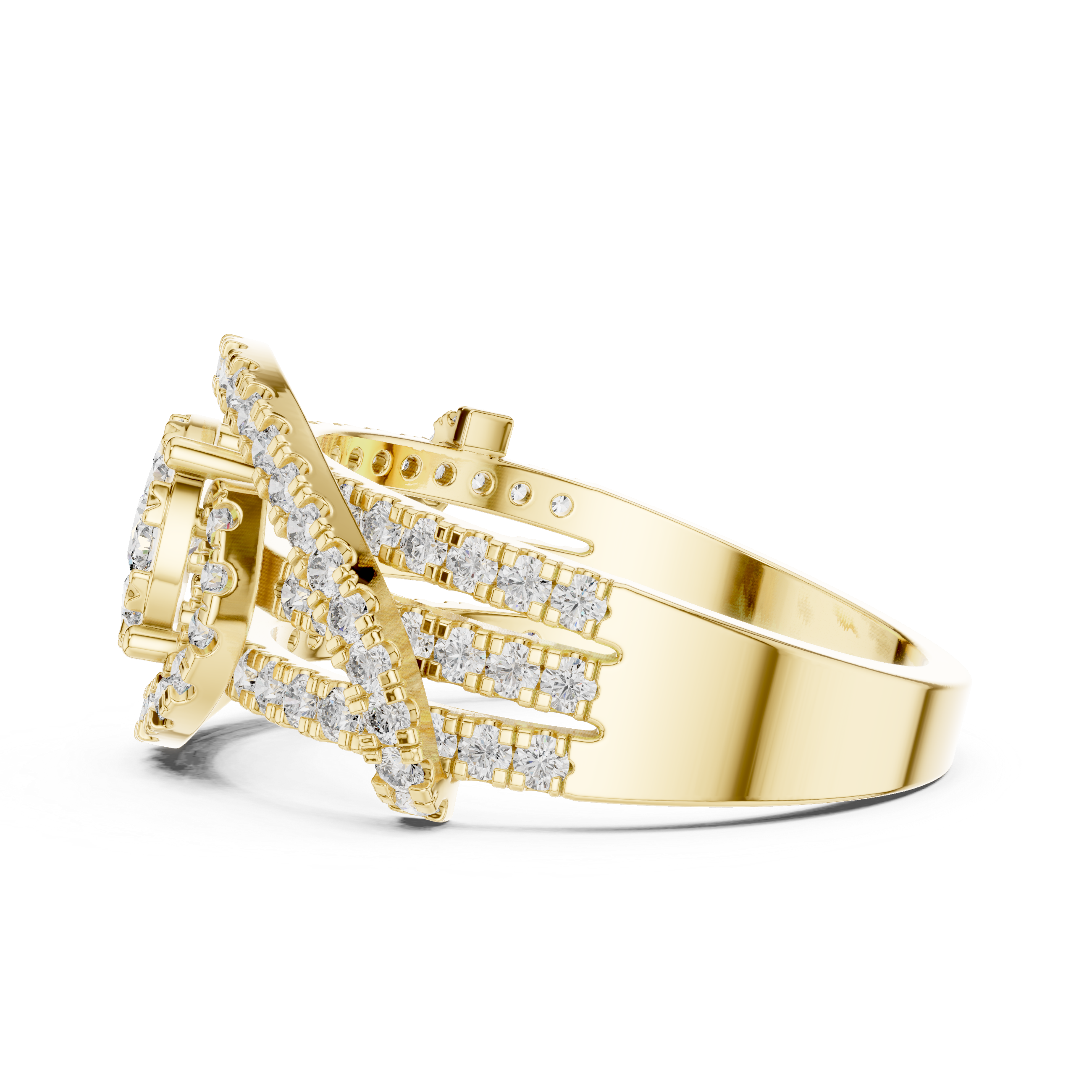 Diamond Swirl Halo Ring – Pavé Openwork Statement Ring
