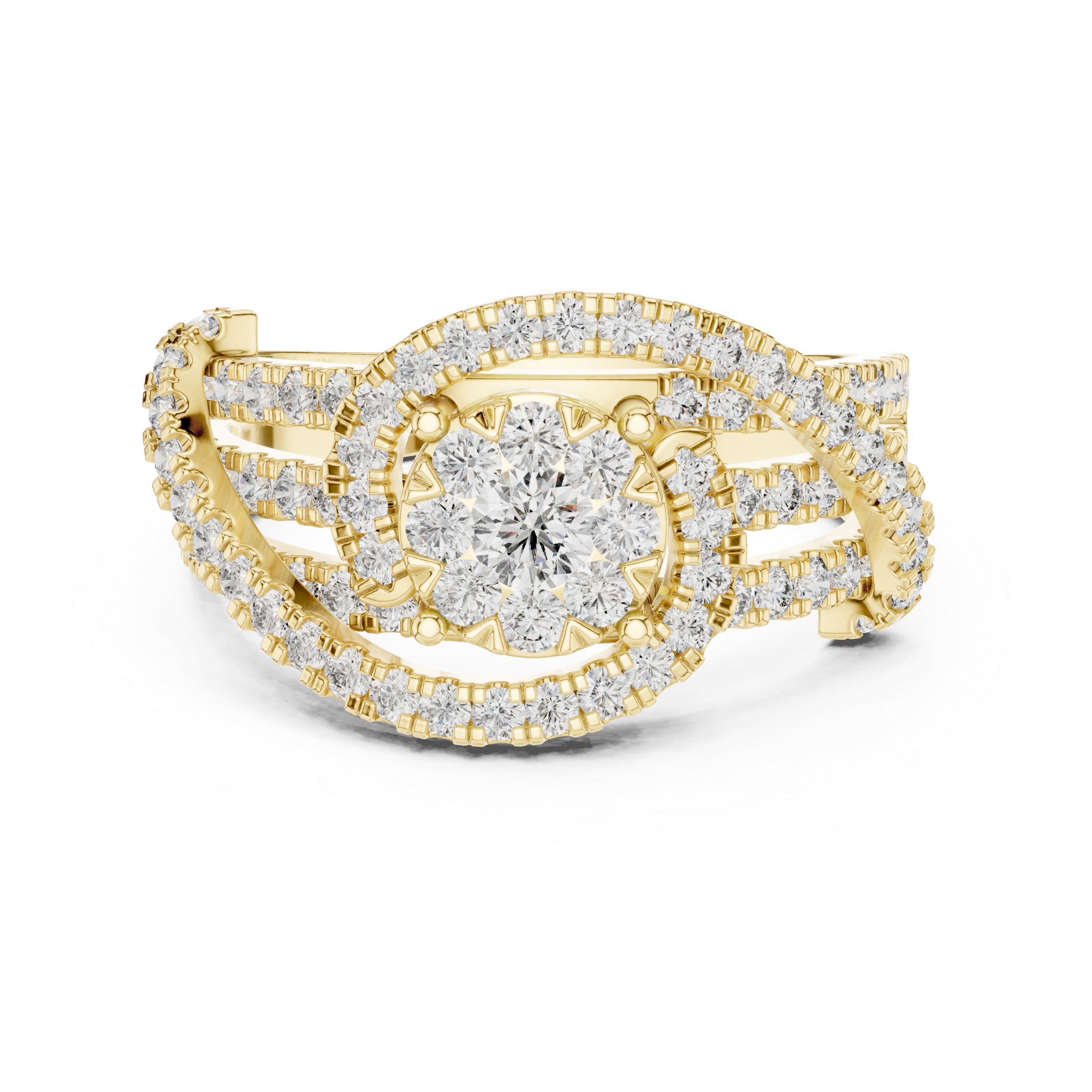 Diamond Swirl Halo Ring – Pavé Openwork Statement Ring