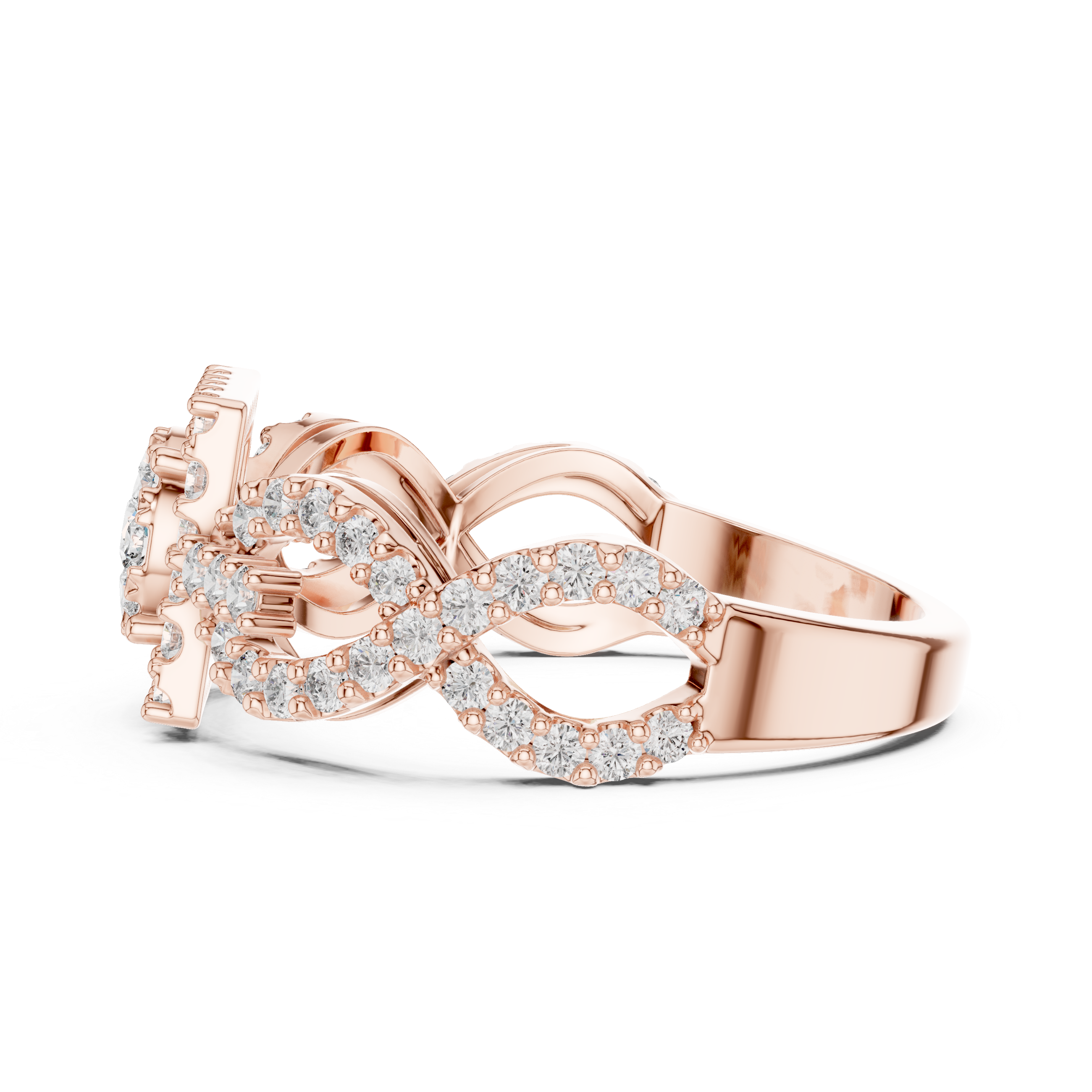 Square Halo Diamond Cluster Ring with Infinity Split Shank