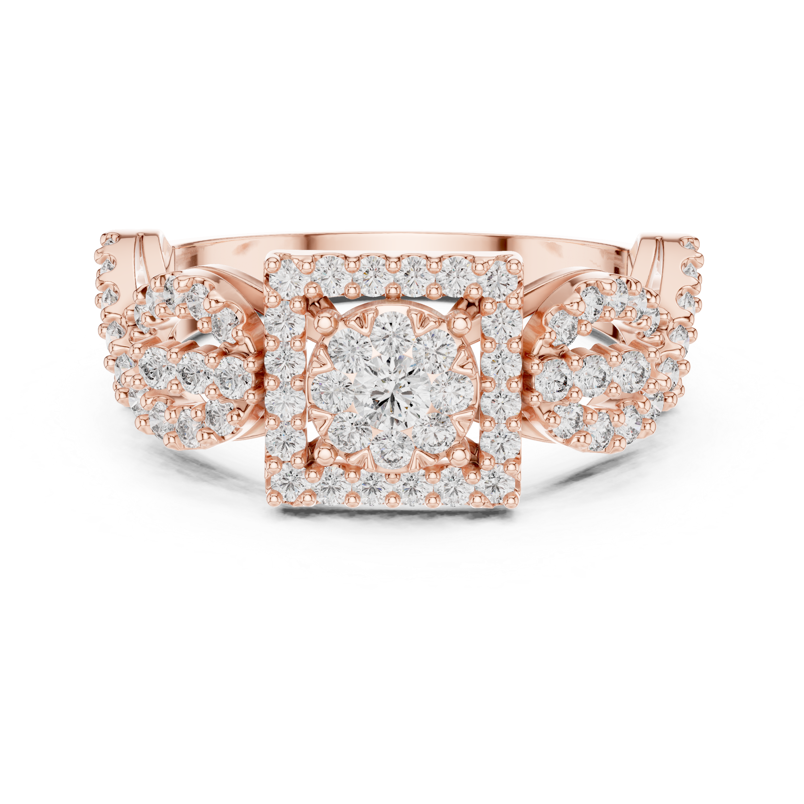 Square Halo Diamond Cluster Ring with Infinity Split Shank