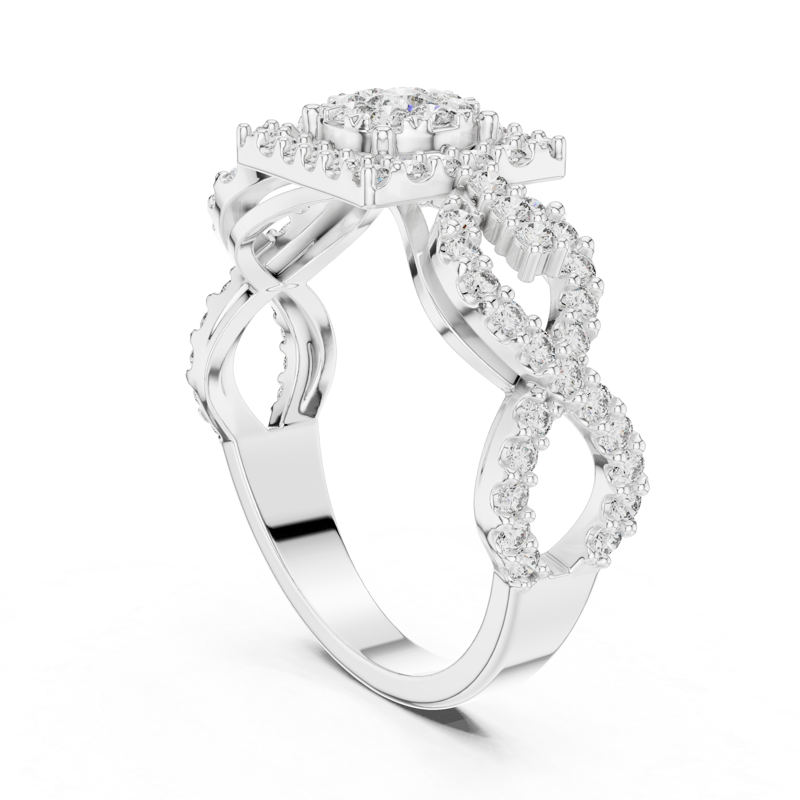 Square Halo Diamond Cluster Ring with Infinity Split Shank
