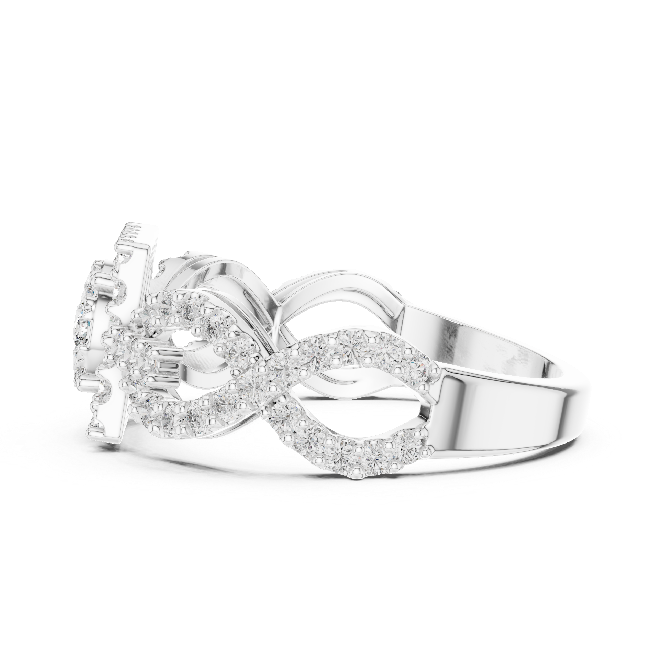 Square Halo Diamond Cluster Ring with Infinity Split Shank