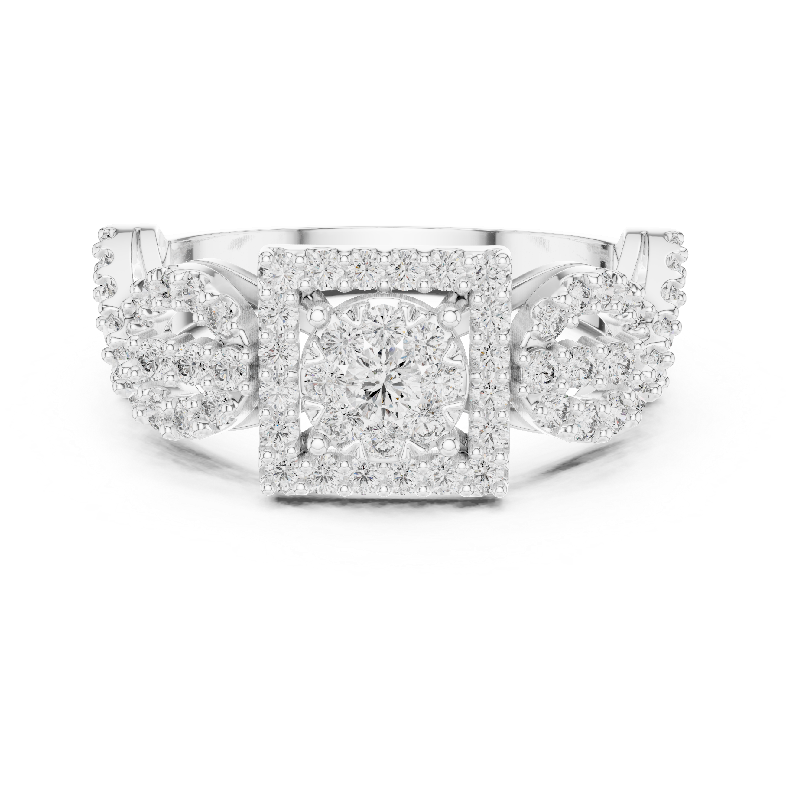 Square Halo Diamond Cluster Ring with Infinity Split Shank