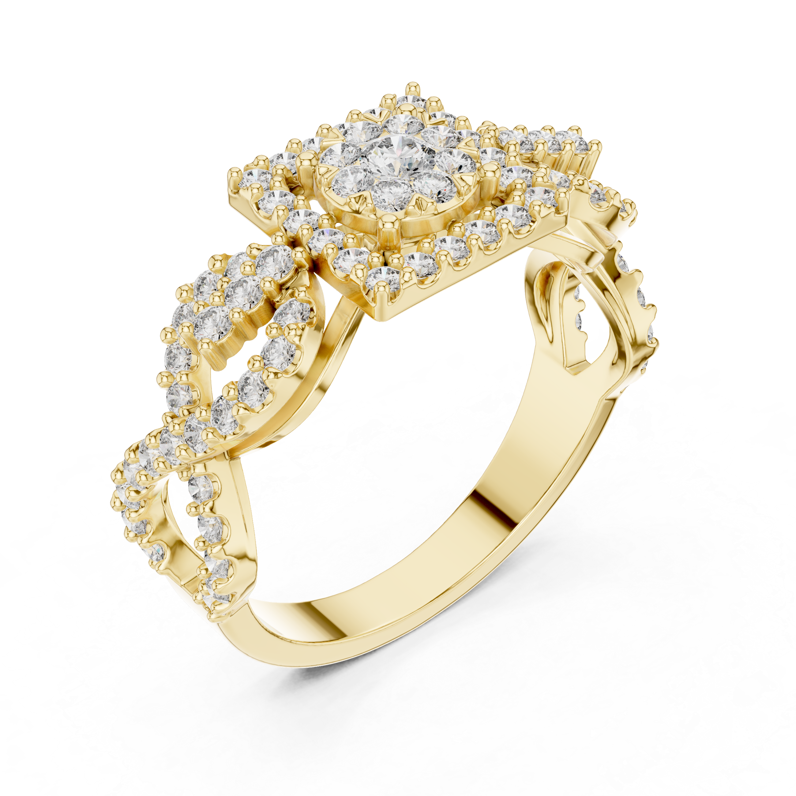 Square Halo Diamond Cluster Ring with Infinity Split Shank