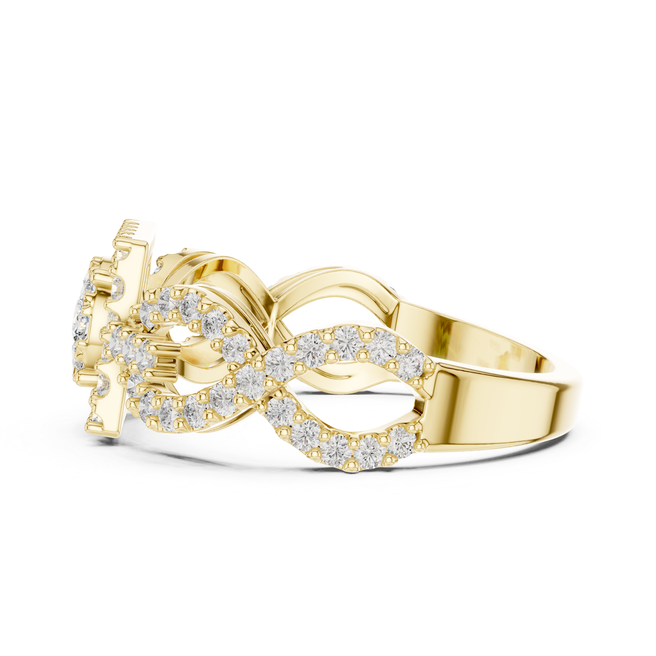 Square Halo Diamond Cluster Ring with Infinity Split Shank