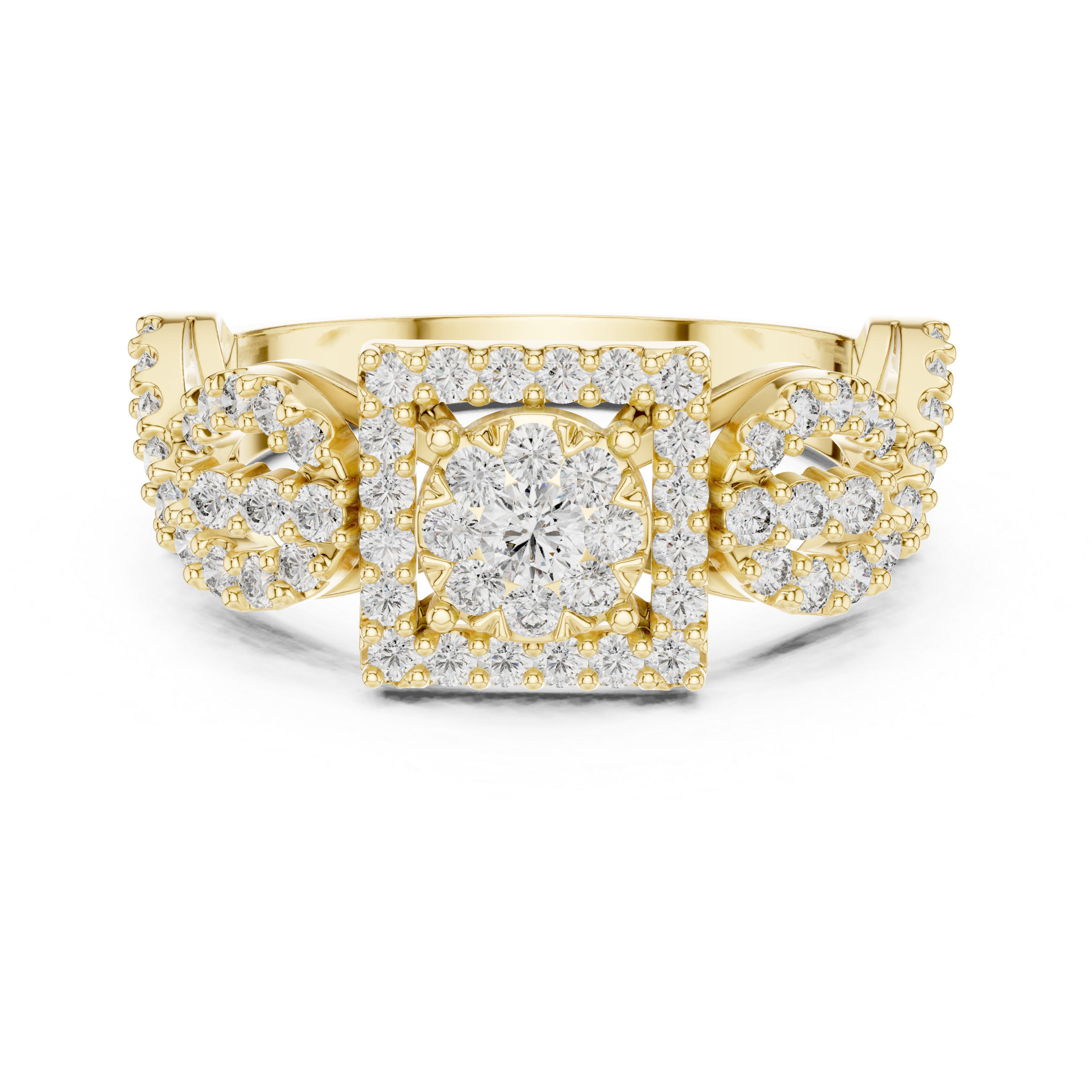 Square Halo Diamond Cluster Ring with Infinity Split Shank