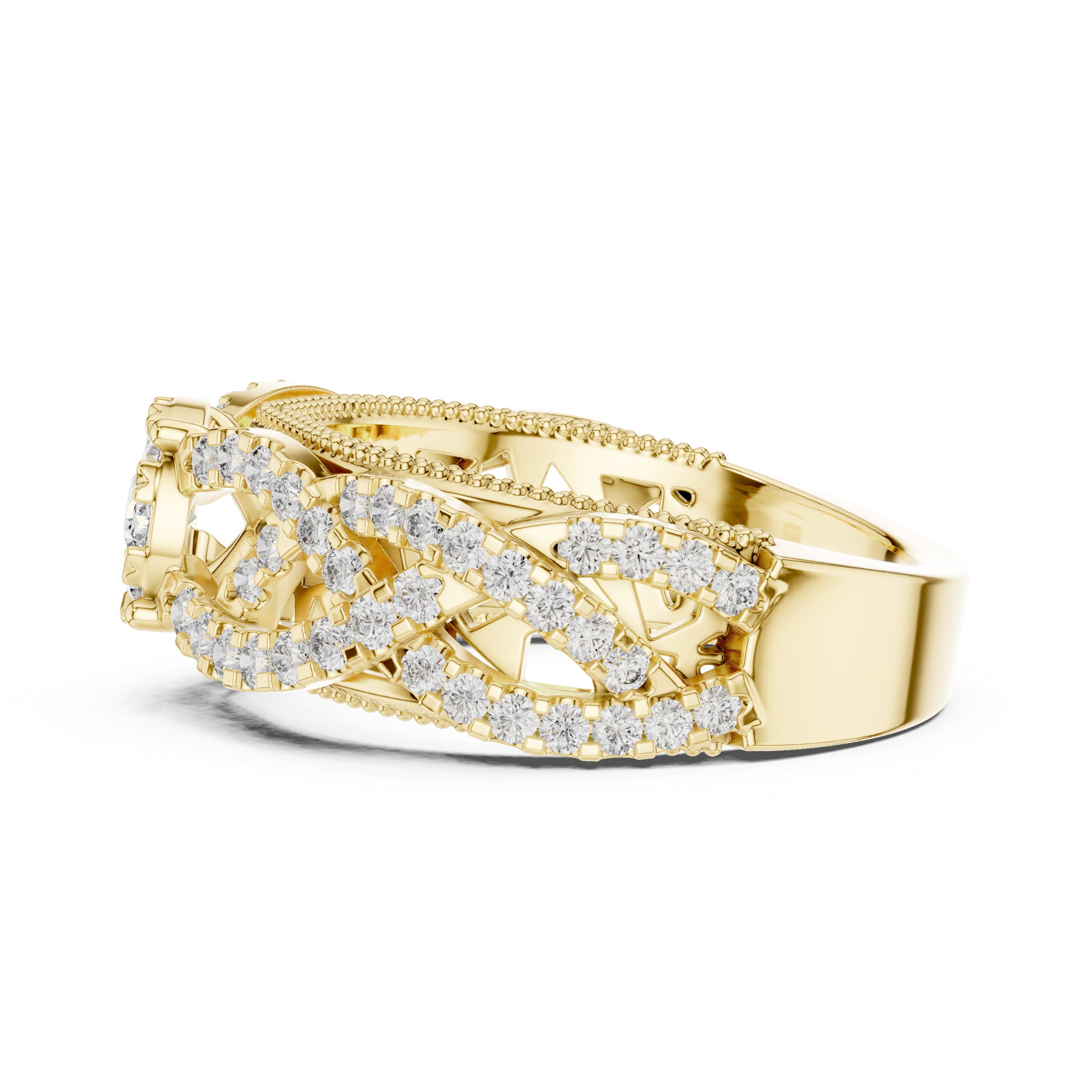 Vintage-Inspired Diamond Cluster Ring with Crisscross Pavé Band
