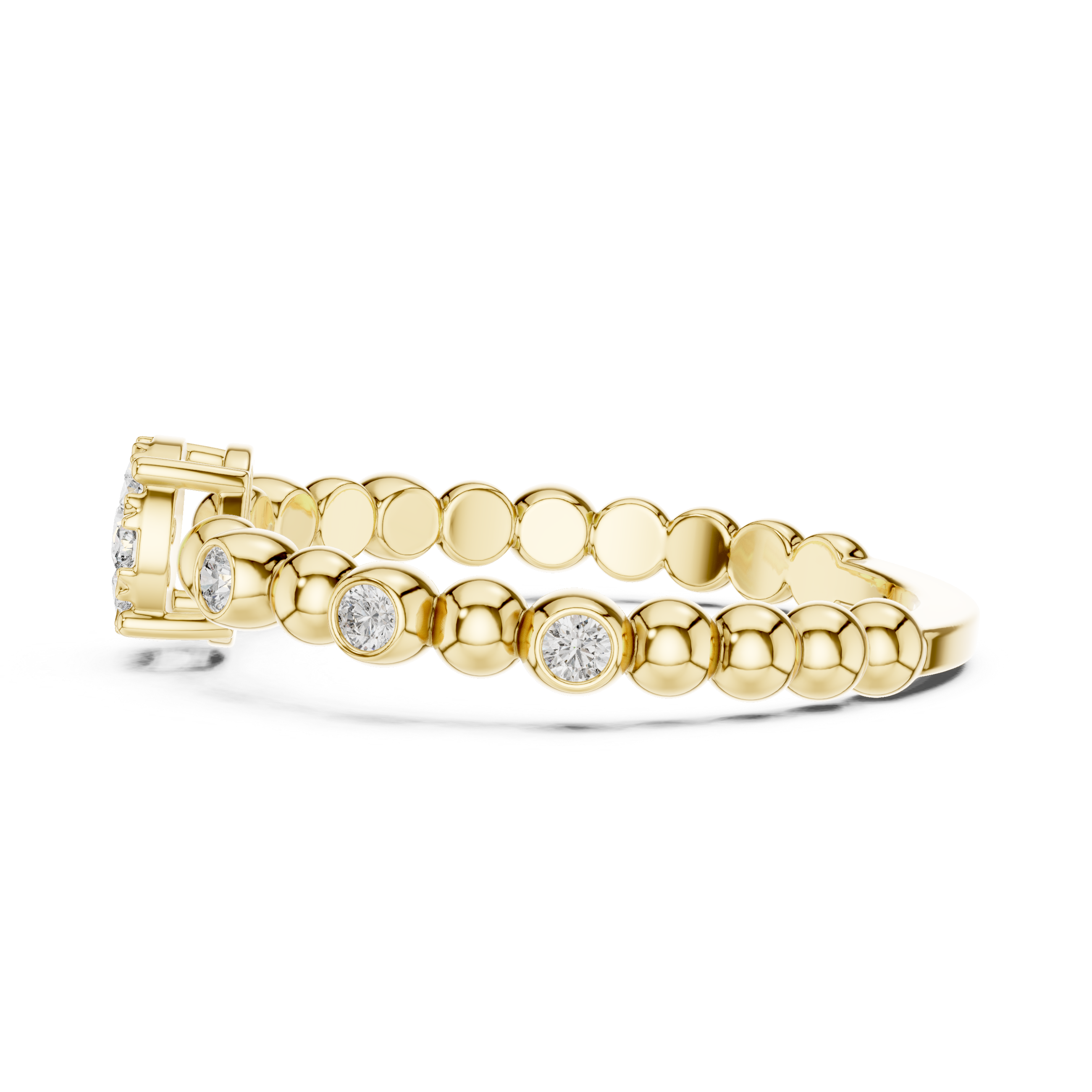 Diamond Cluster Beaded Band Ring with Bezel-Set Accents