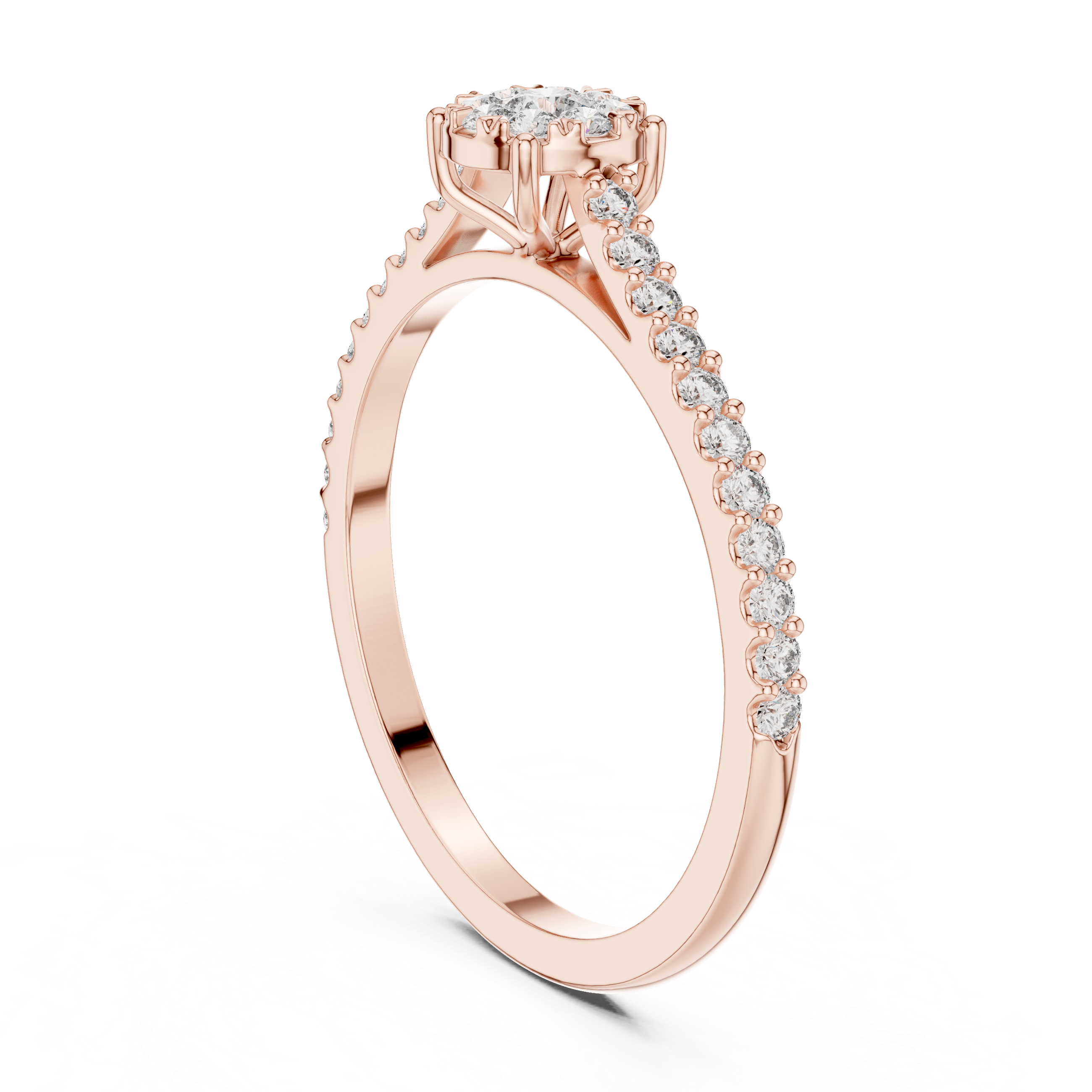 Minimalist Diamond Cluster Engagement Ring with Pavé Band