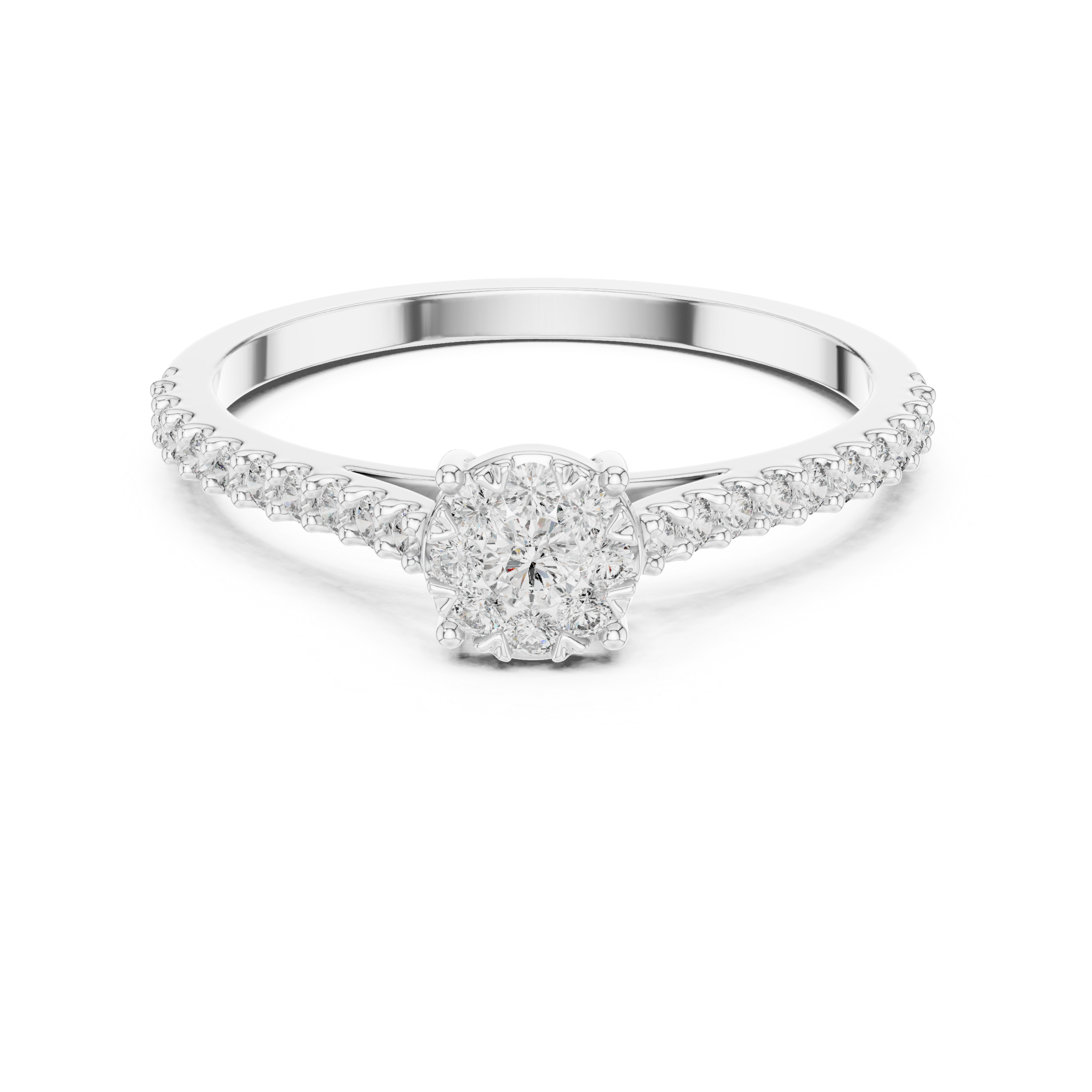 Minimalist Diamond Cluster Engagement Ring with Pavé Band