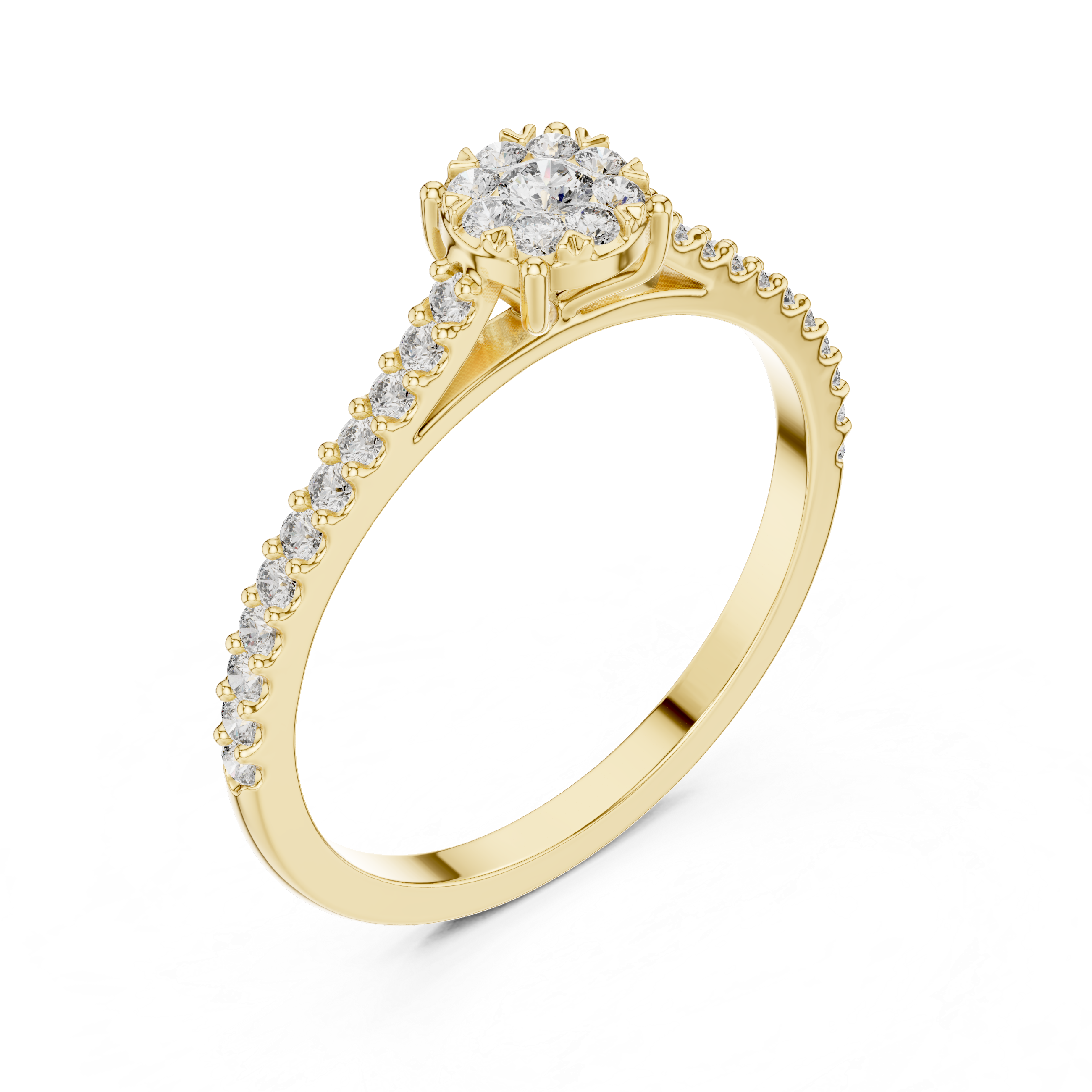 Minimalist Diamond Cluster Engagement Ring with Pavé Band