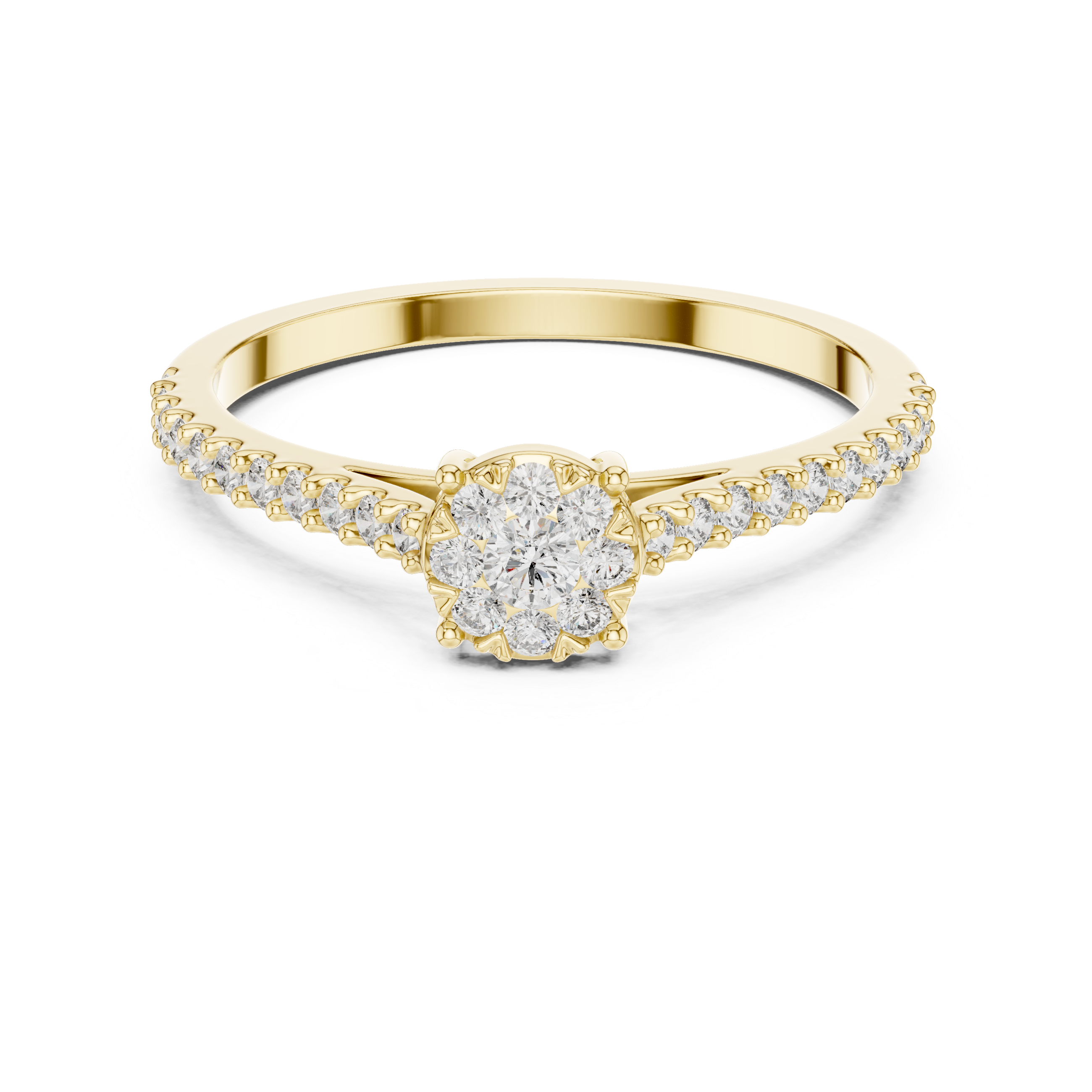 Minimalist Diamond Cluster Engagement Ring with Pavé Band
