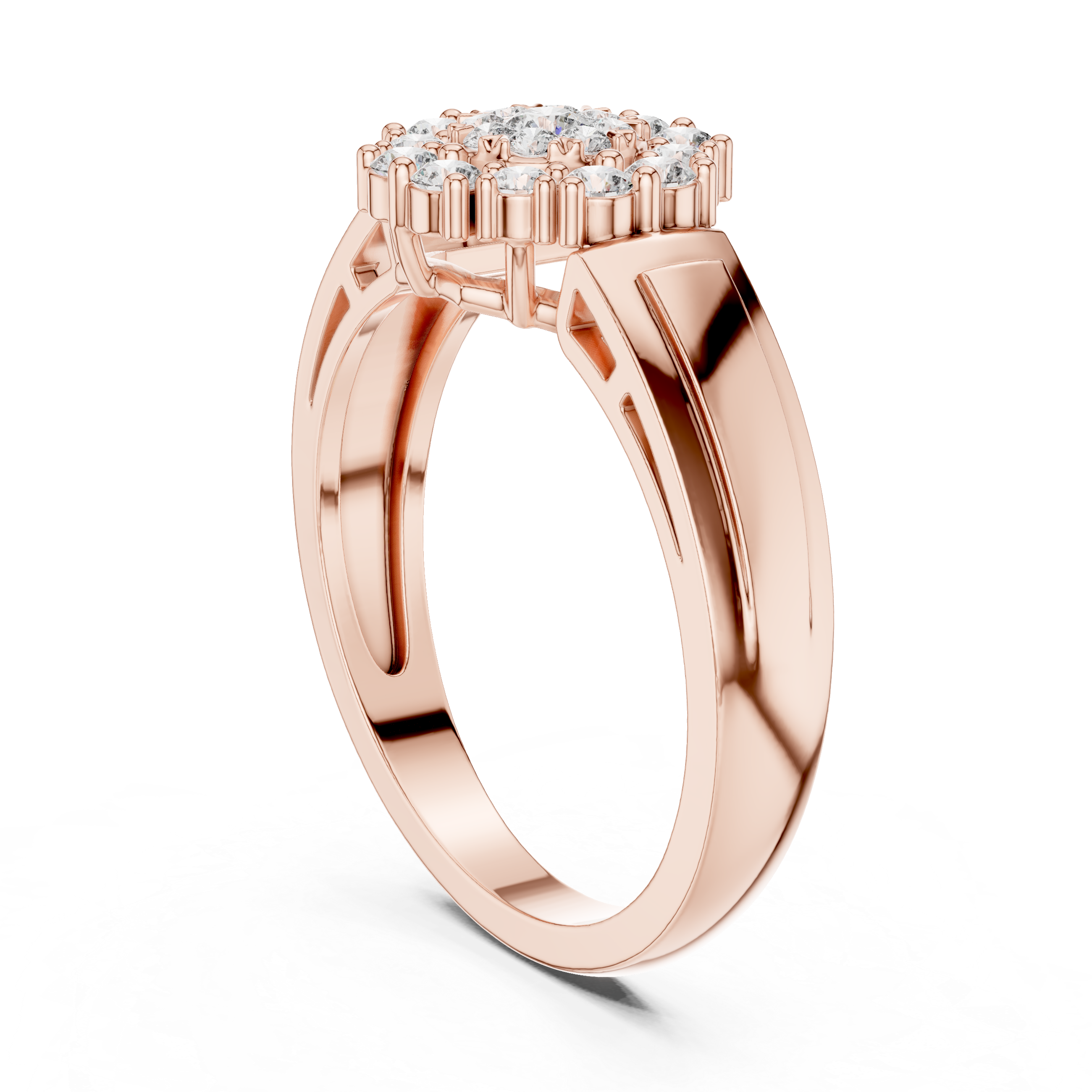 Diamond Cluster Signet Ring for Women – Round Halo Floral Statement Ring