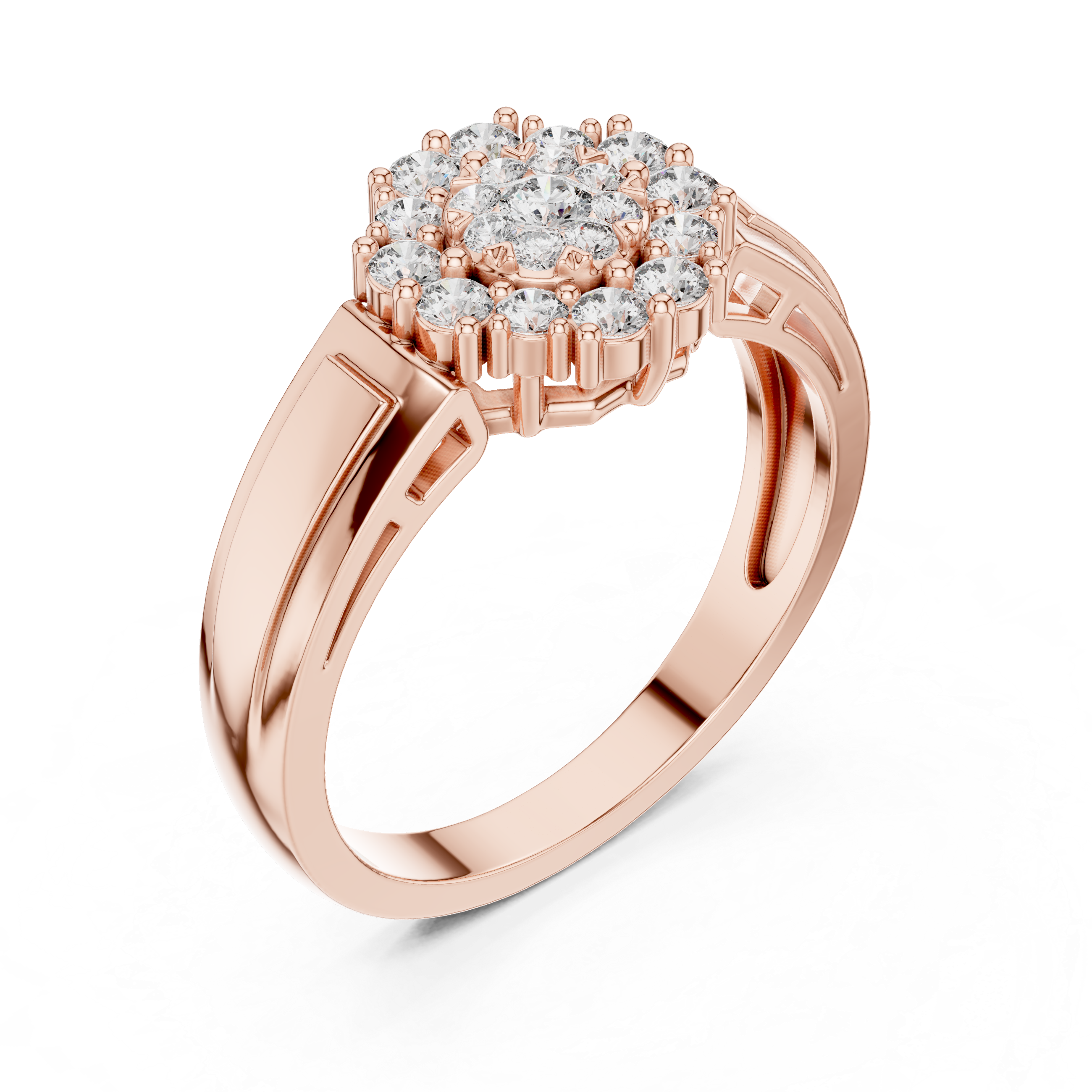 Diamond Cluster Signet Ring for Women – Round Halo Floral Statement Ring