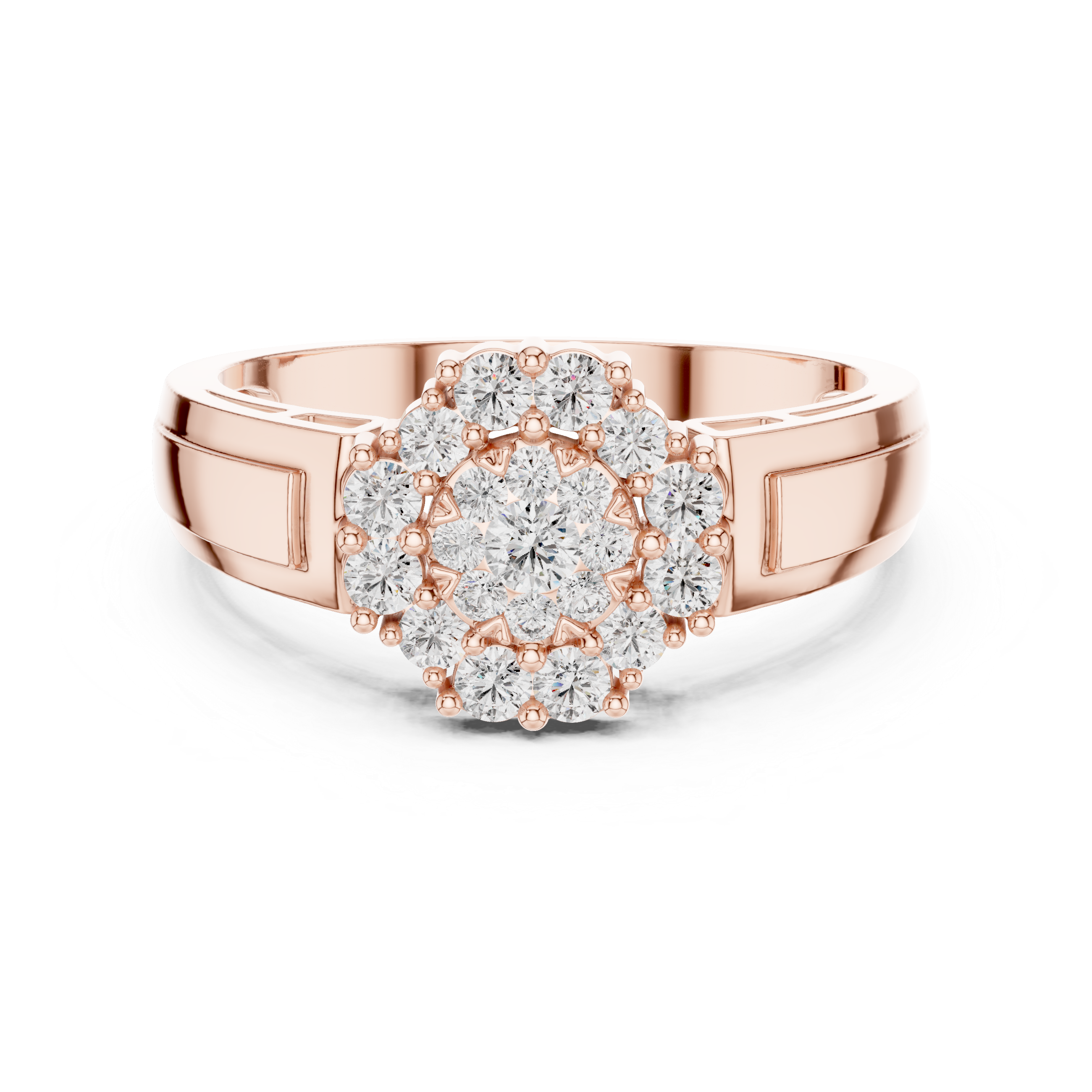 Diamond Cluster Signet Ring for Women – Round Halo Floral Statement Ring