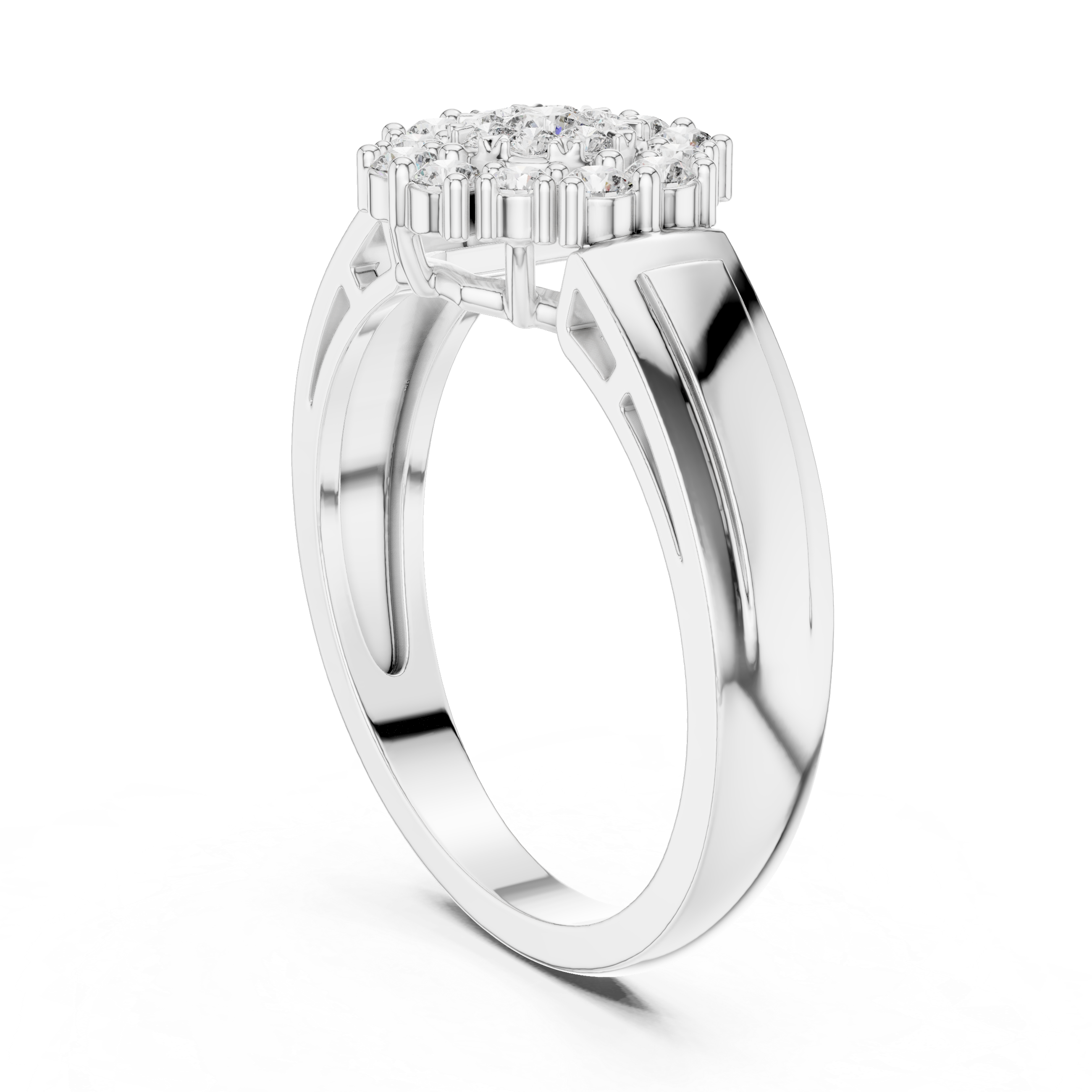 Diamond Cluster Signet Ring for Women – Round Halo Floral Statement Ring