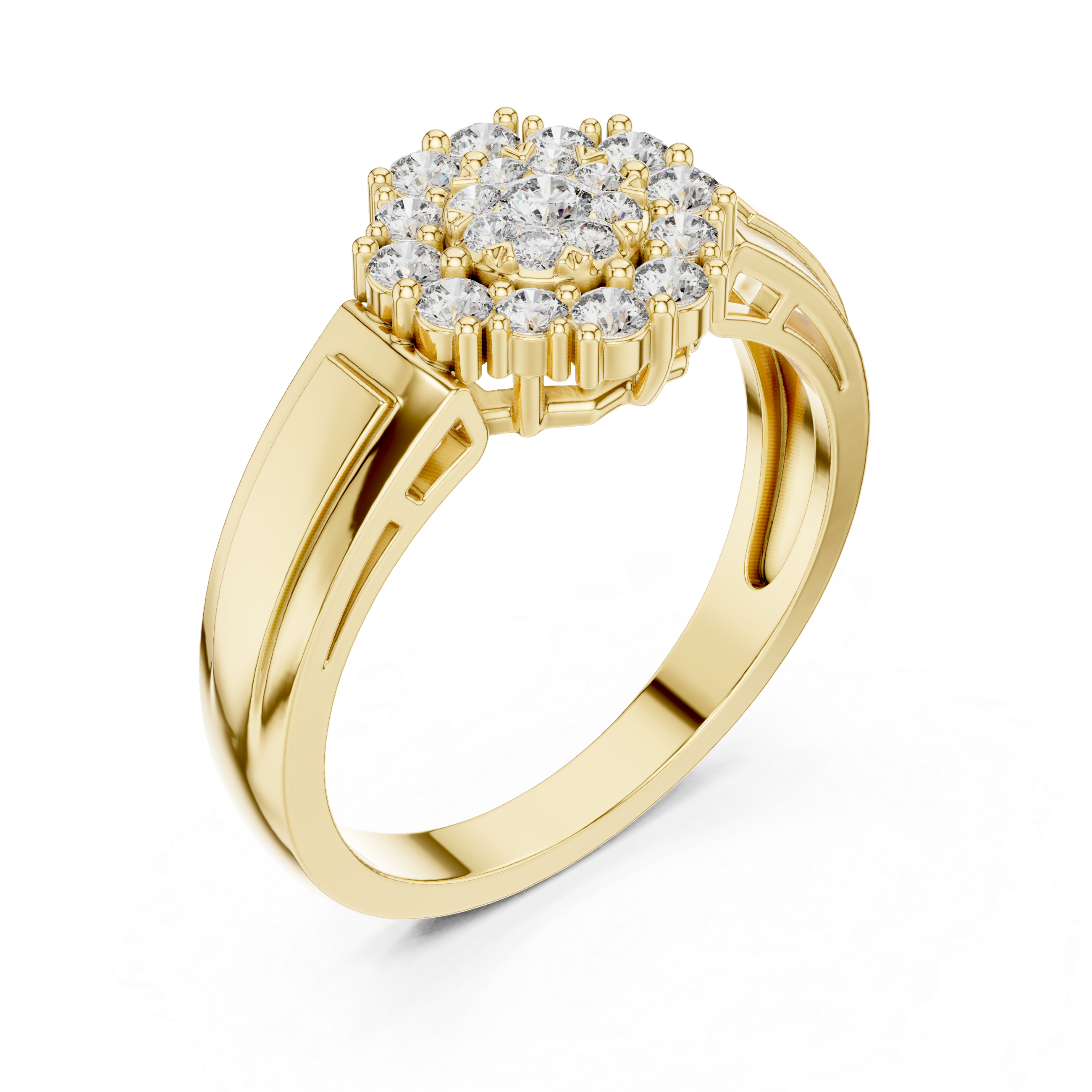 Diamond Cluster Signet Ring for Women – Round Halo Floral Statement Ring