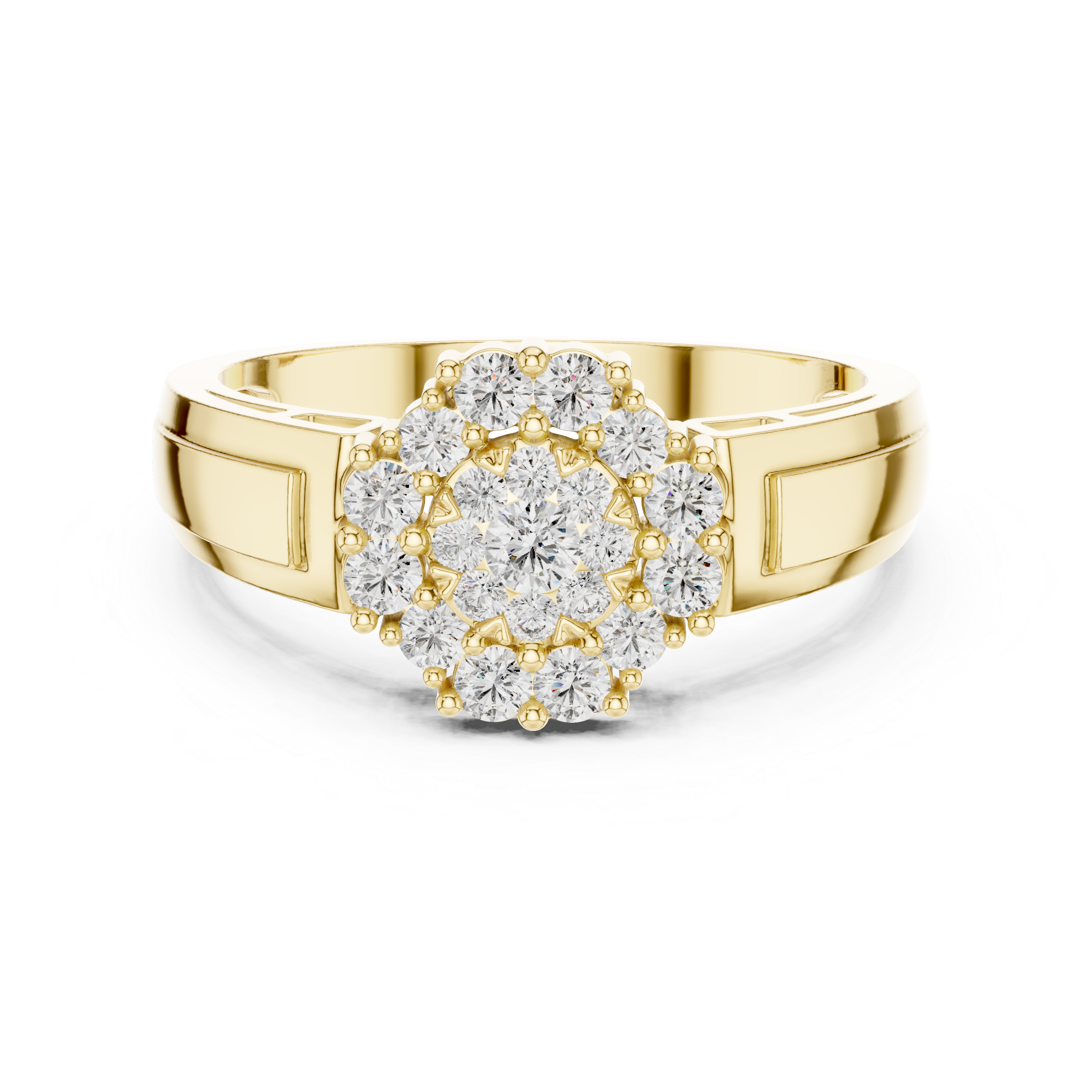 Diamond Cluster Signet Ring for Women – Round Halo Floral Statement Ring