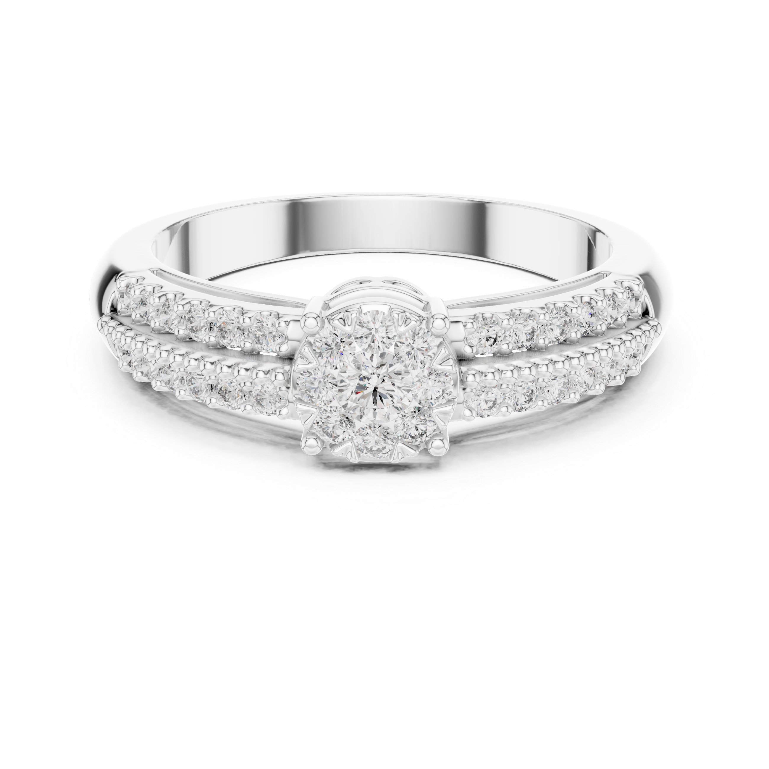 Diamond Cluster Engagement Ring with Double Pavé Split Band
