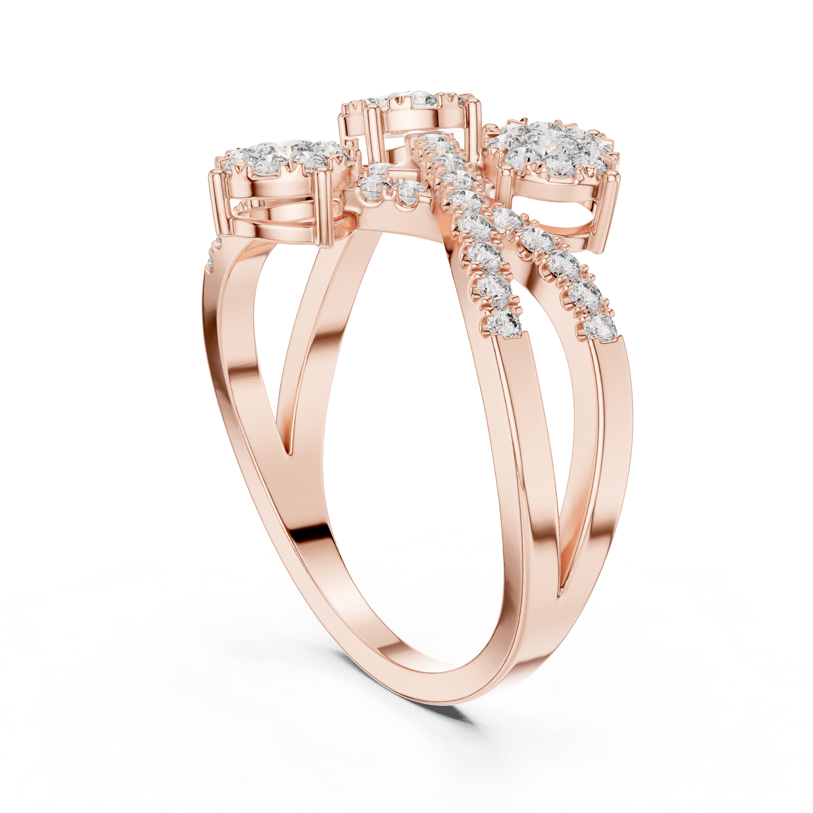 Triple Diamond Cluster Crossover Ring with Pavé Infinity Band