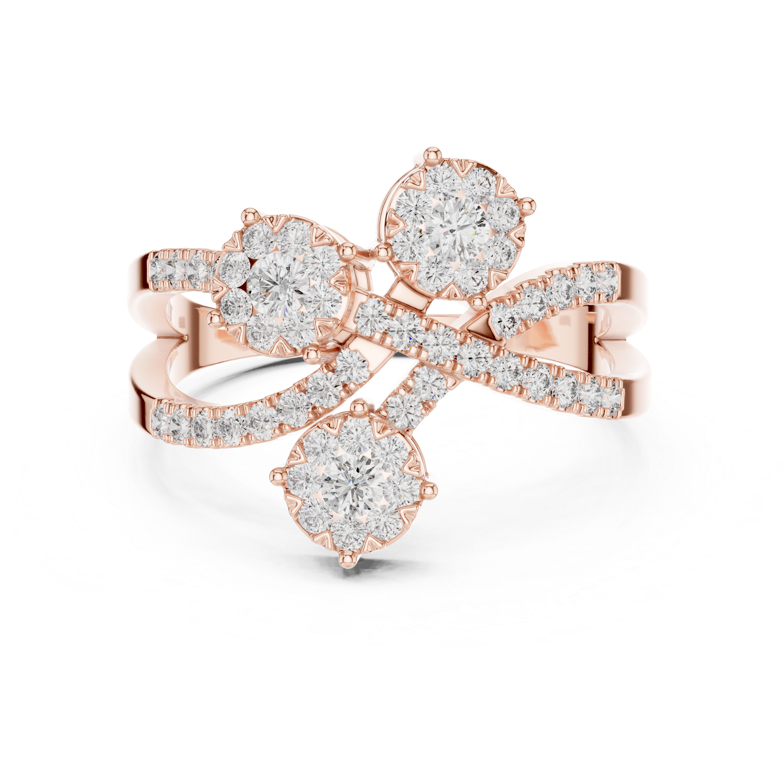 Triple Diamond Cluster Crossover Ring with Pavé Infinity Band