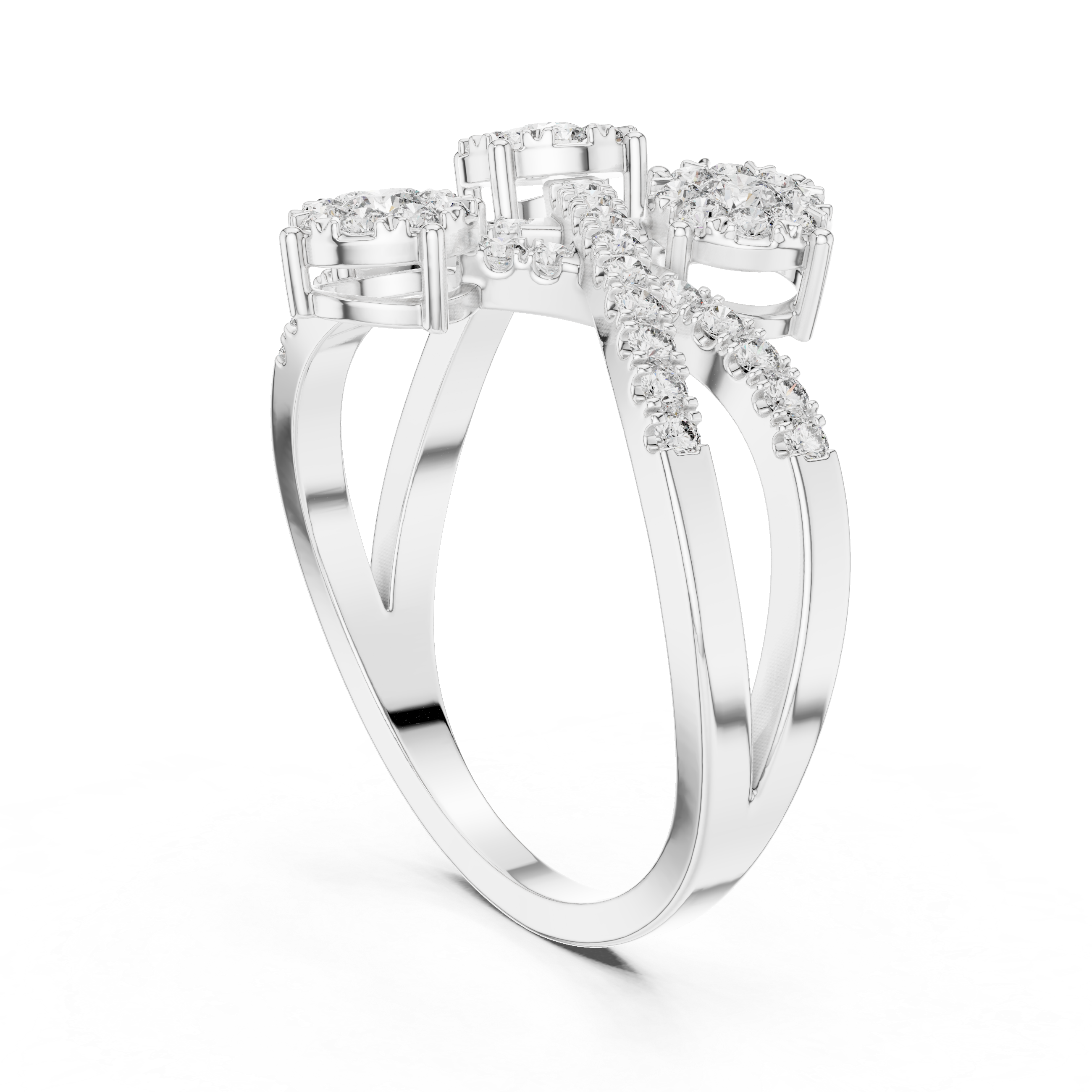 Triple Diamond Cluster Crossover Ring with Pavé Infinity Band