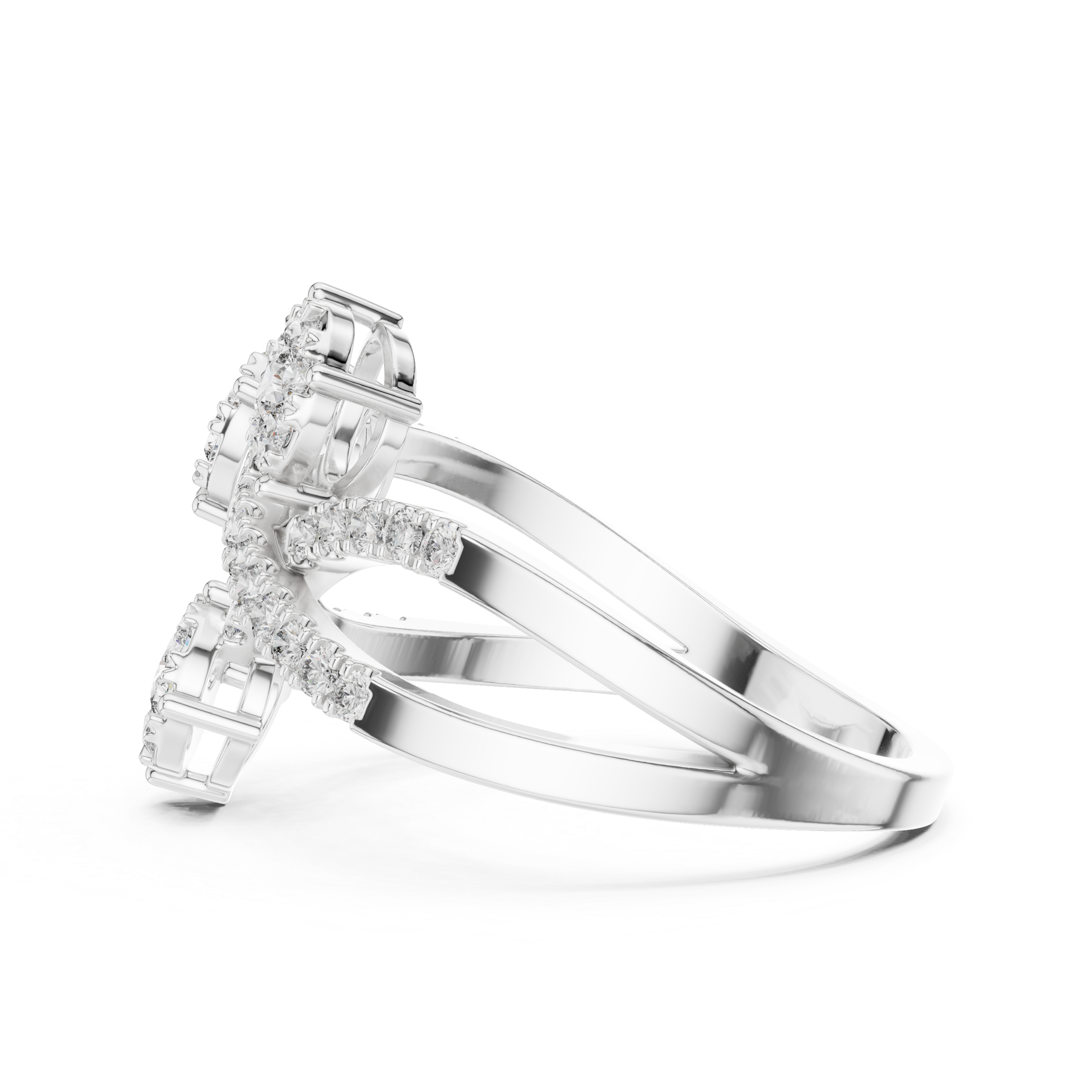 Triple Diamond Cluster Crossover Ring with Pavé Infinity Band