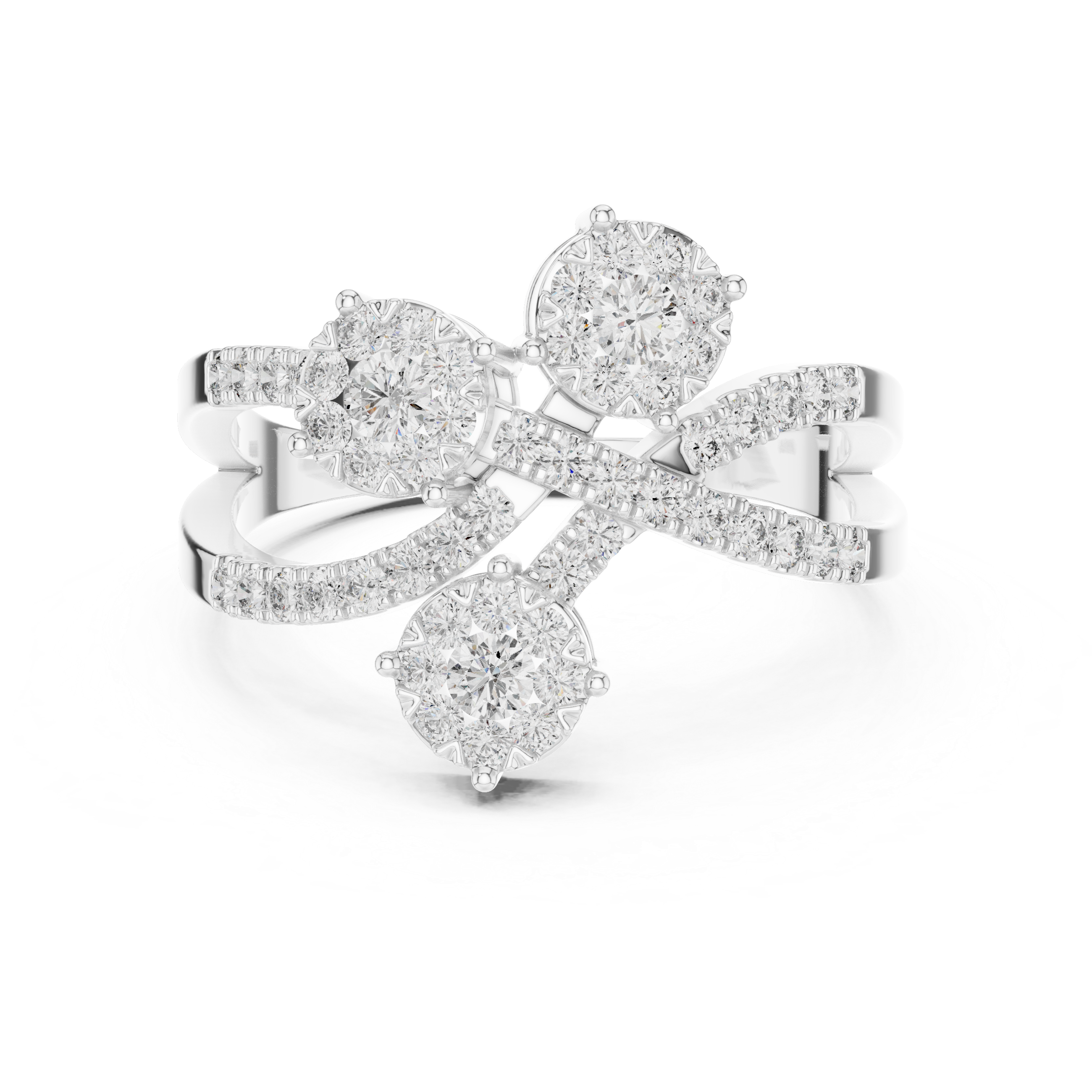 Triple Diamond Cluster Crossover Ring with Pavé Infinity Band