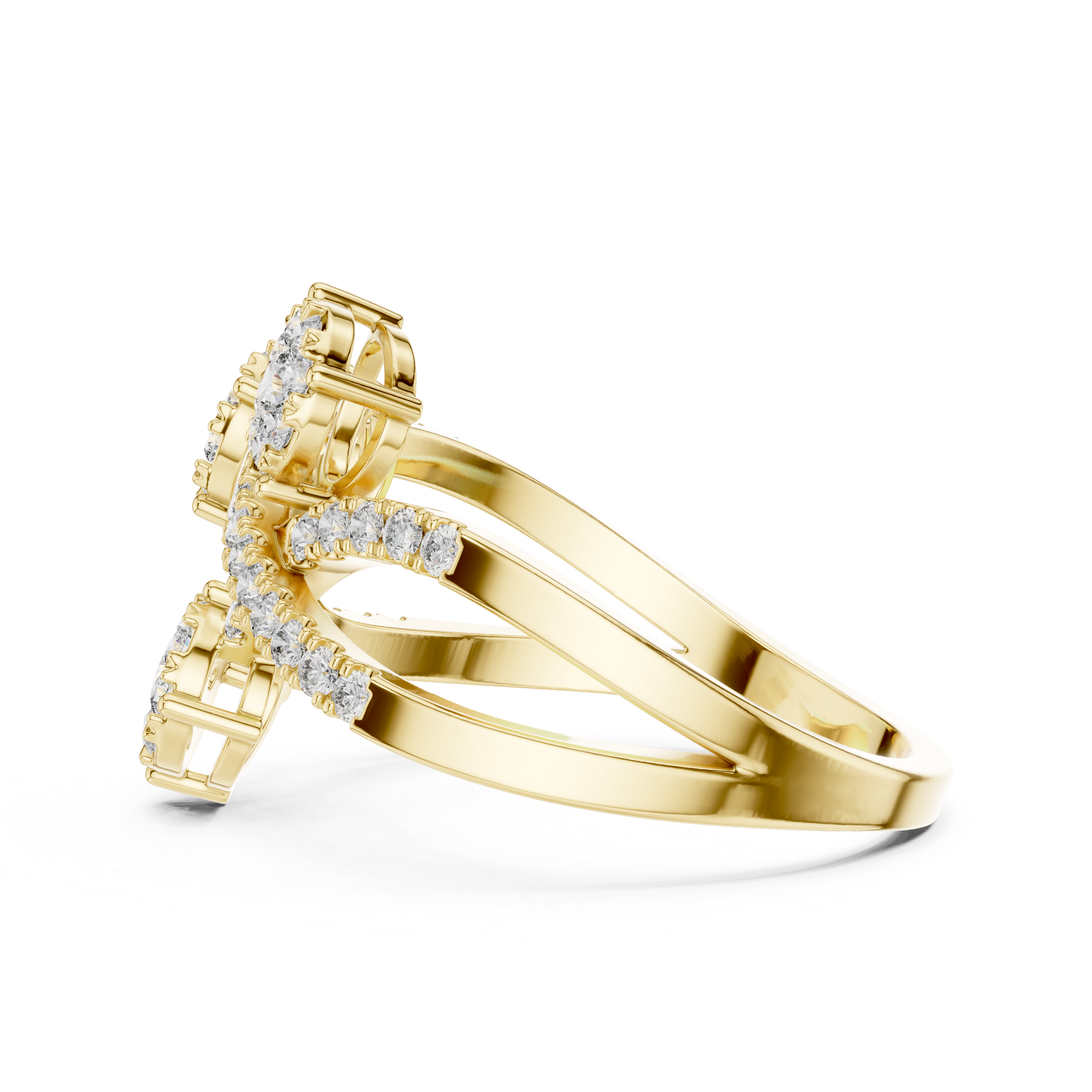 Triple Diamond Cluster Crossover Ring with Pavé Infinity Band