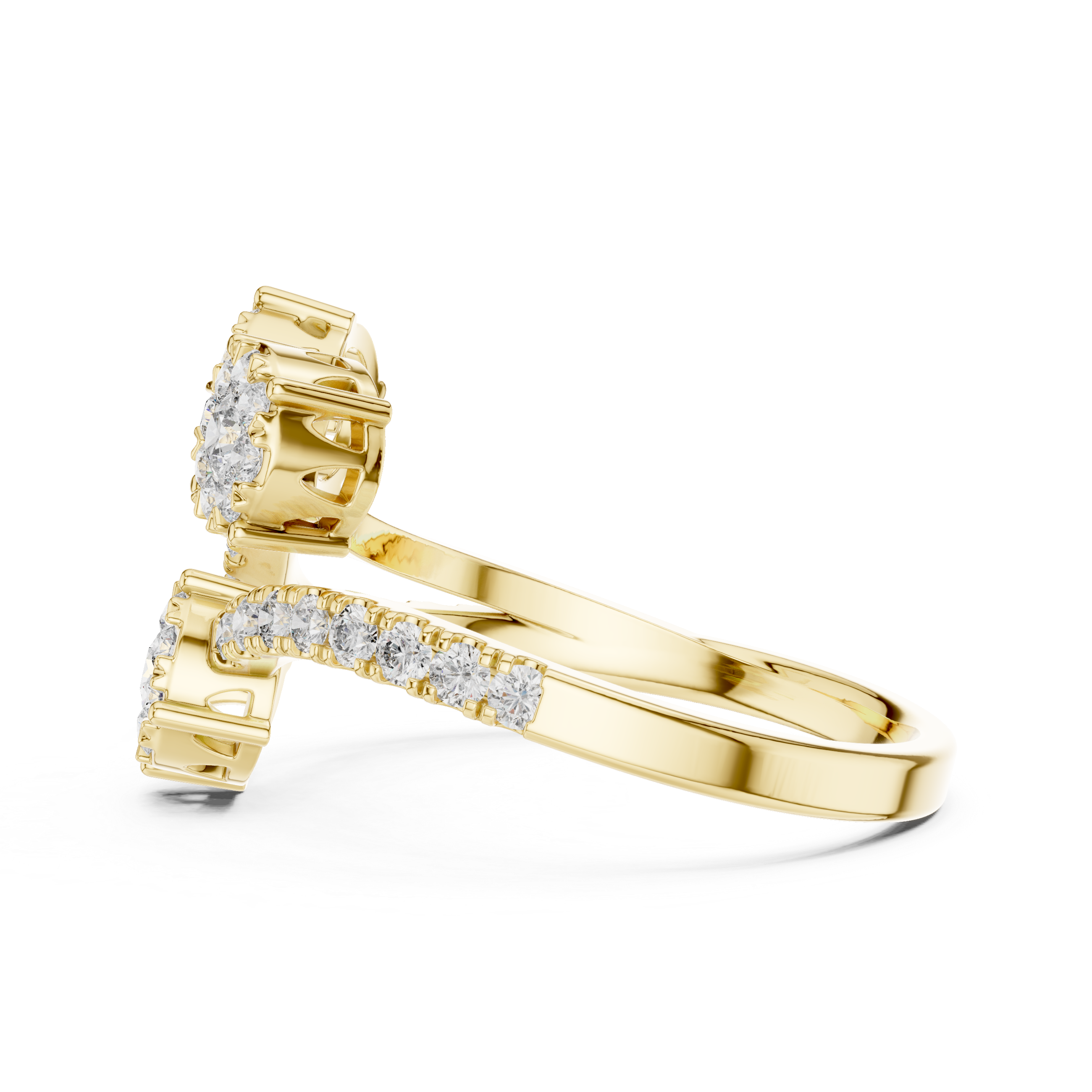 Triple Diamond Cluster Bypass Ring with Pavé Crossover Band