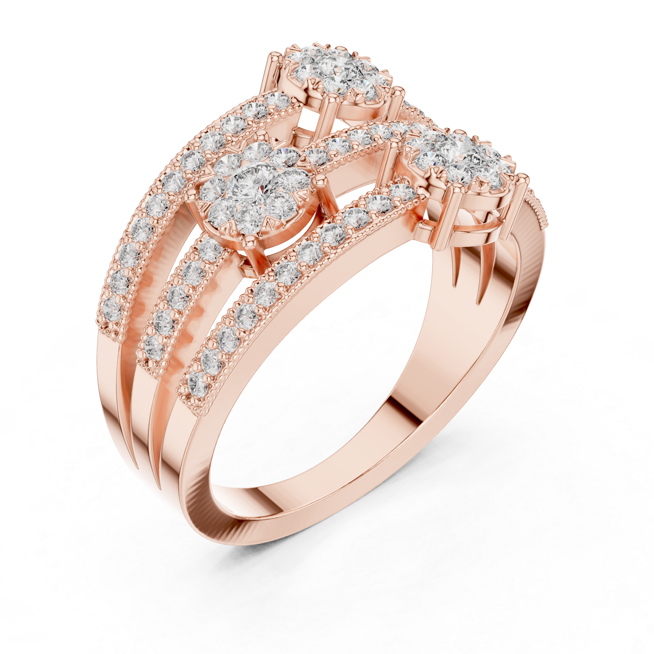 Triple Diamond Cluster Multi-Row Pavé Ring