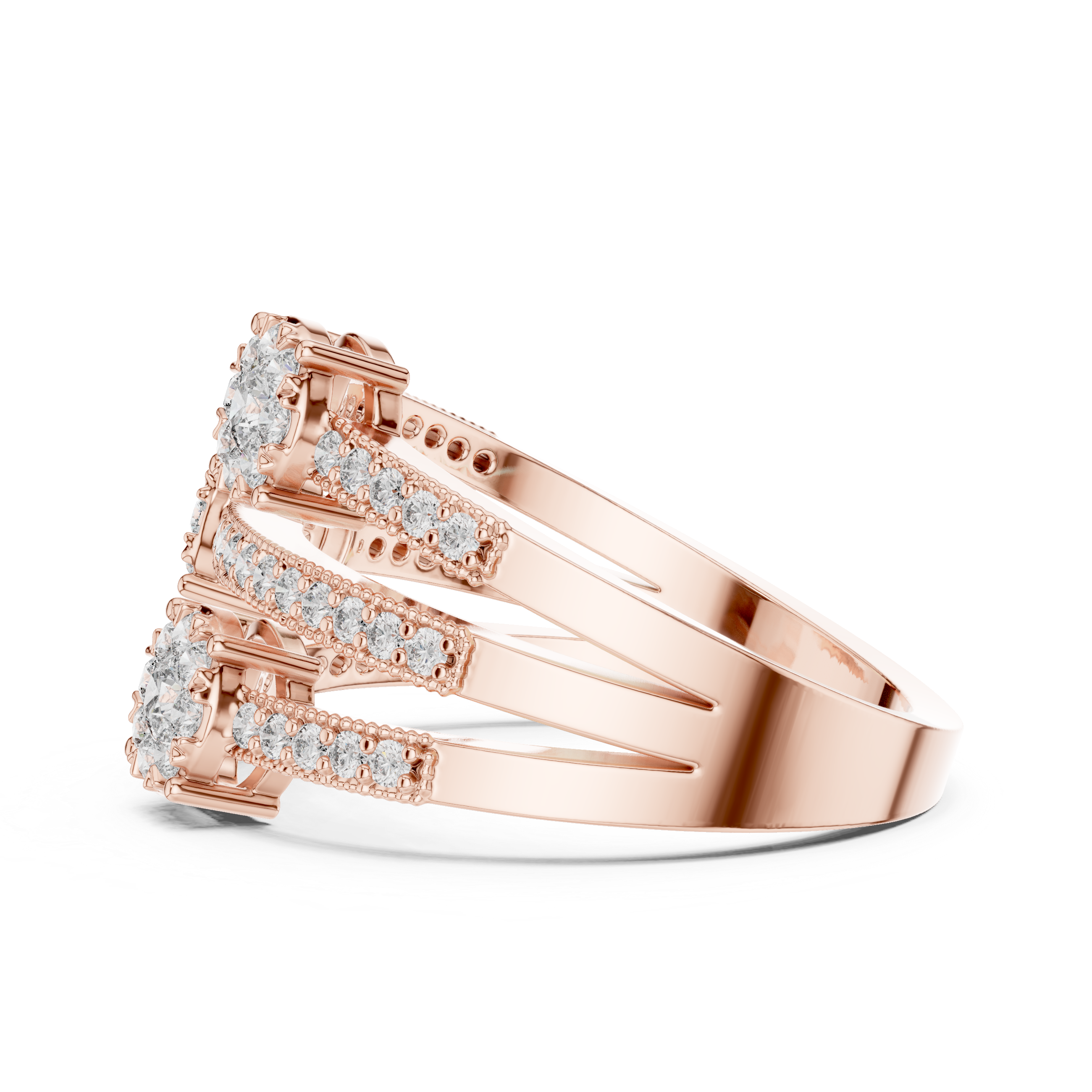 Triple Diamond Cluster Multi-Row Pavé Ring